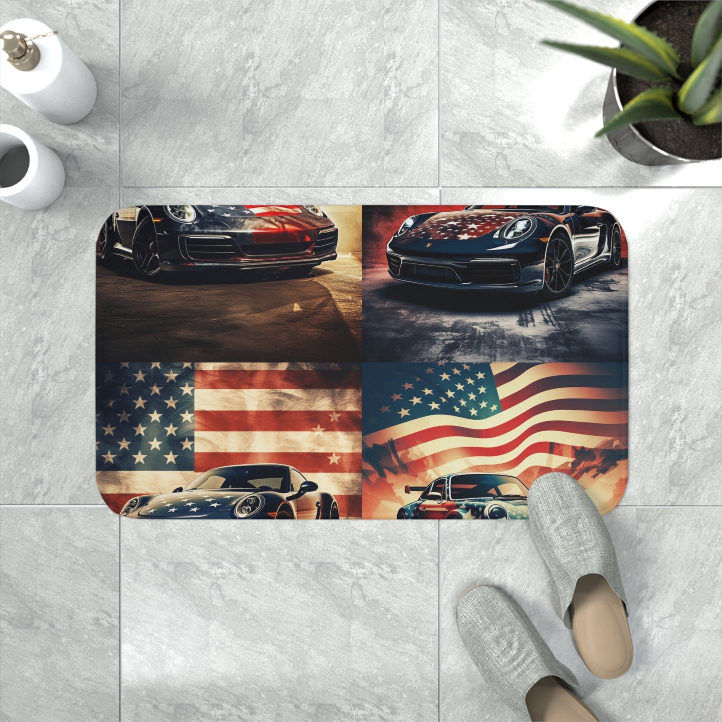 Memory Foam Bath Mat Abstract American Flag Background Porsche 5