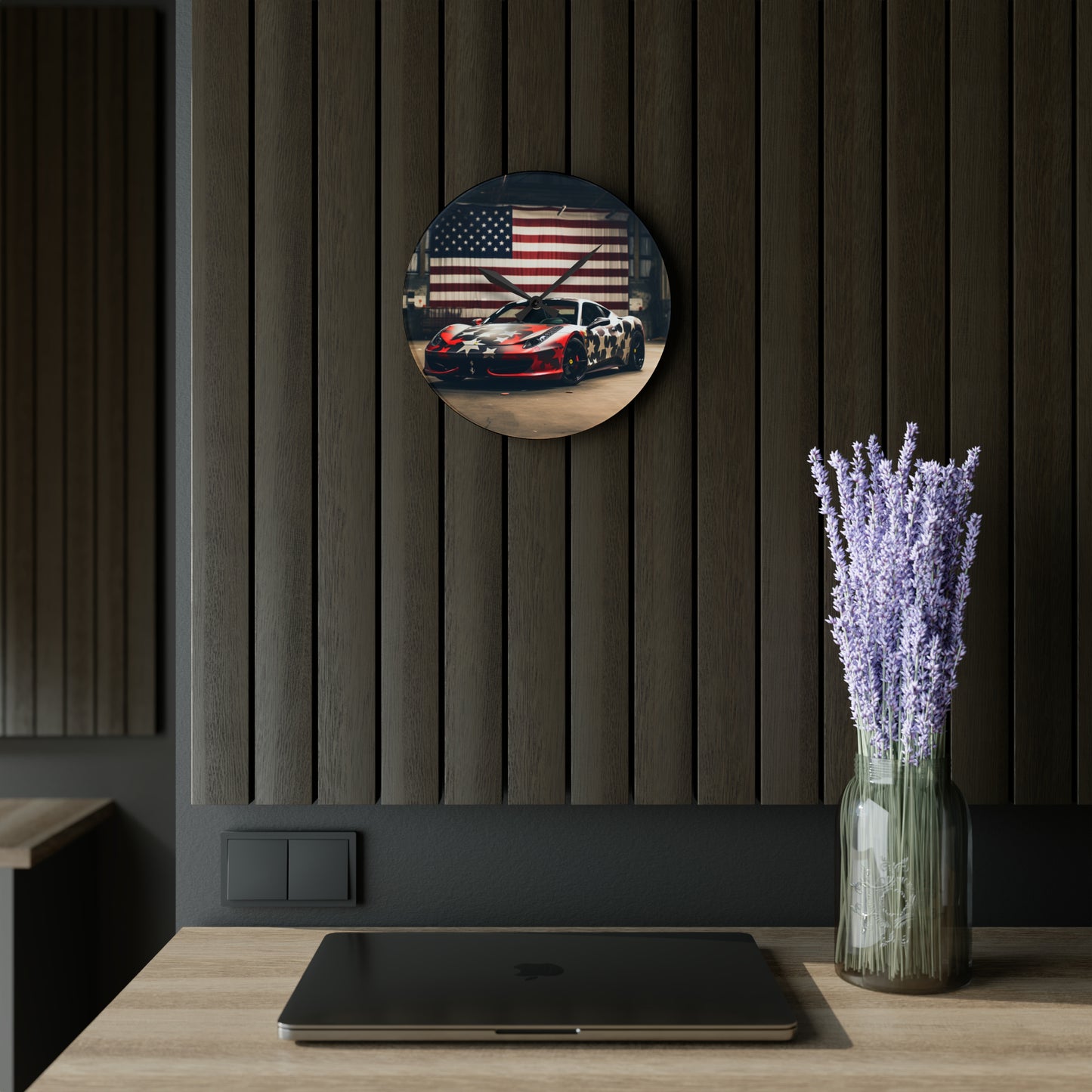 Acrylic Wall Clock American Flag Farrari 1