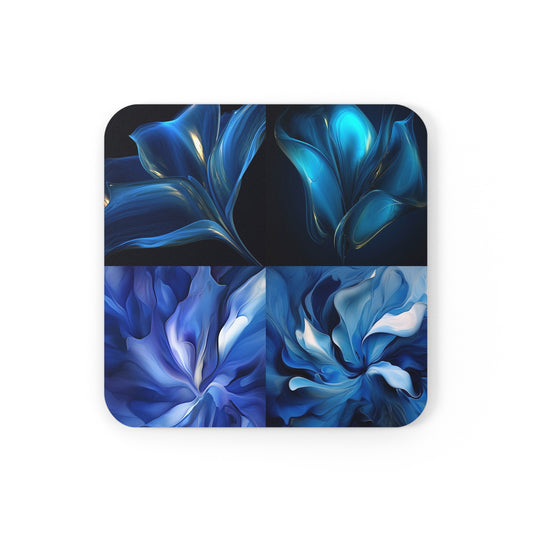 Corkwood Coaster Set Abstract Blue Tulip 5