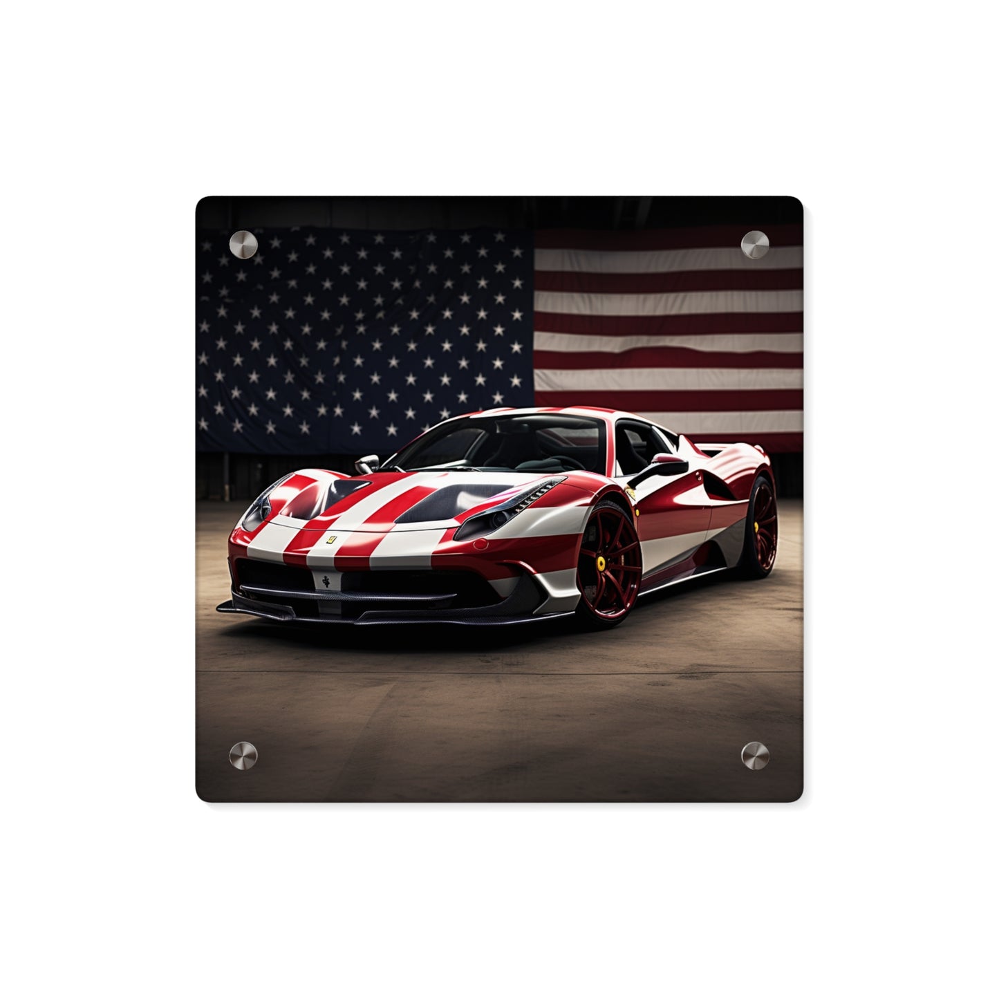 Acrylic Wall Art Panels American Flag Background Ferrari 2