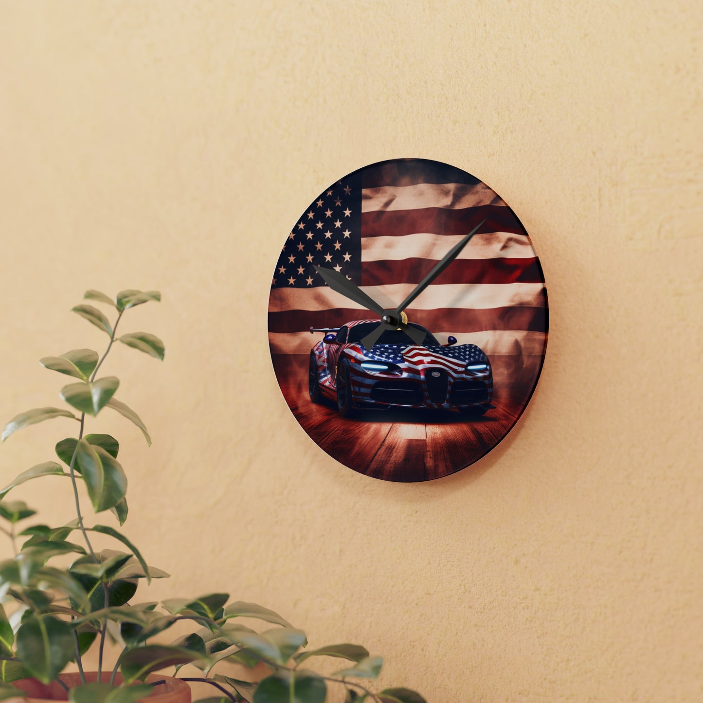 Acrylic Wall Clock Abstract American Flag Background Bugatti 2