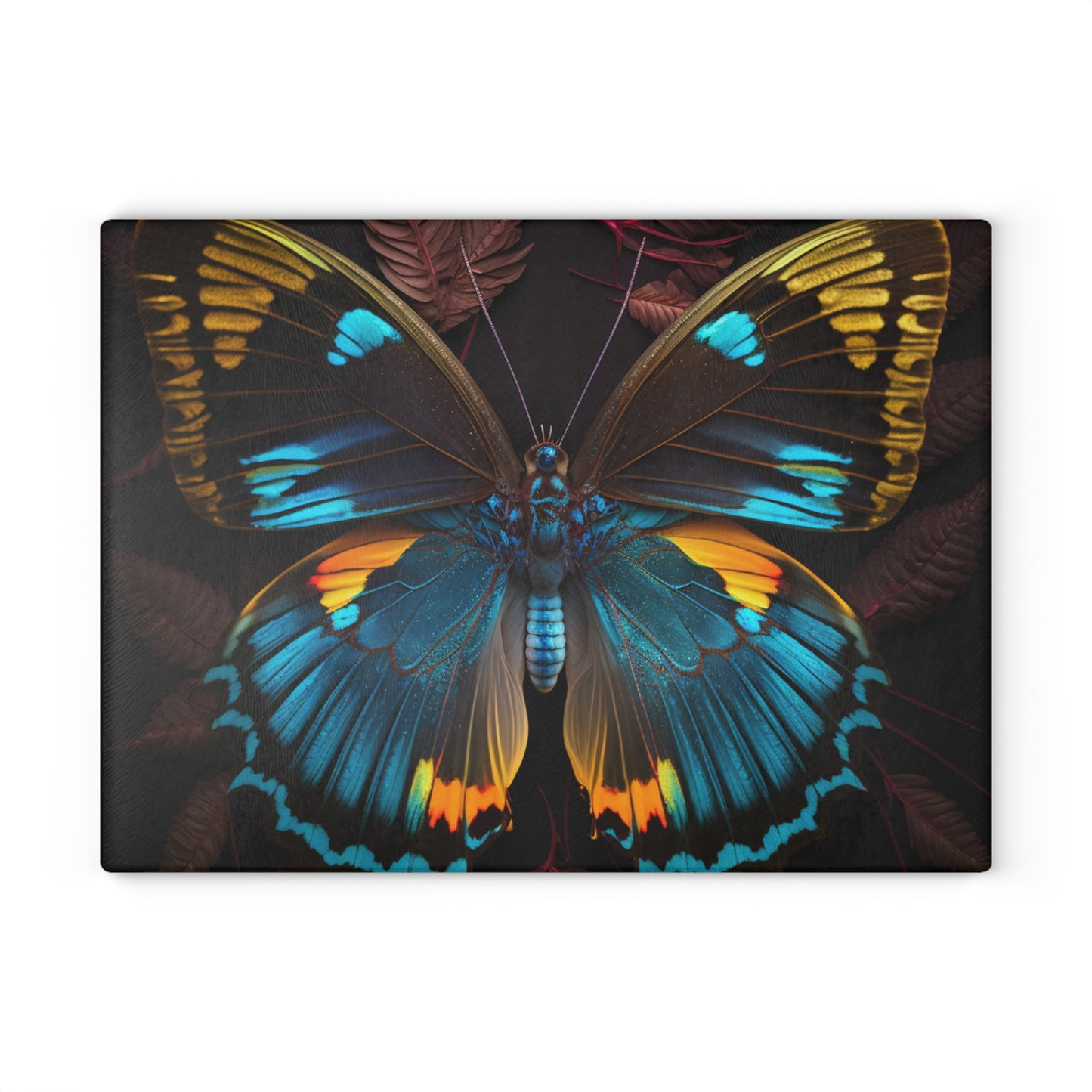 Glass Cutting Board Neon Butterfly Flair 1