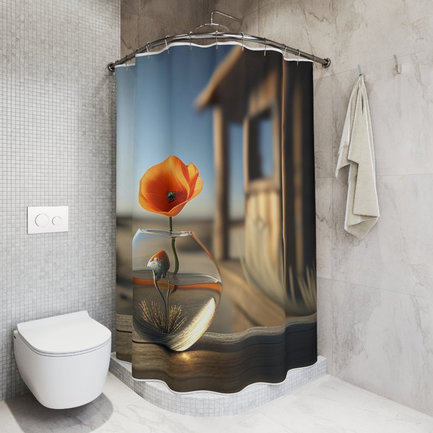 Polyester Shower Curtain Orange Poppy in a Vase 1