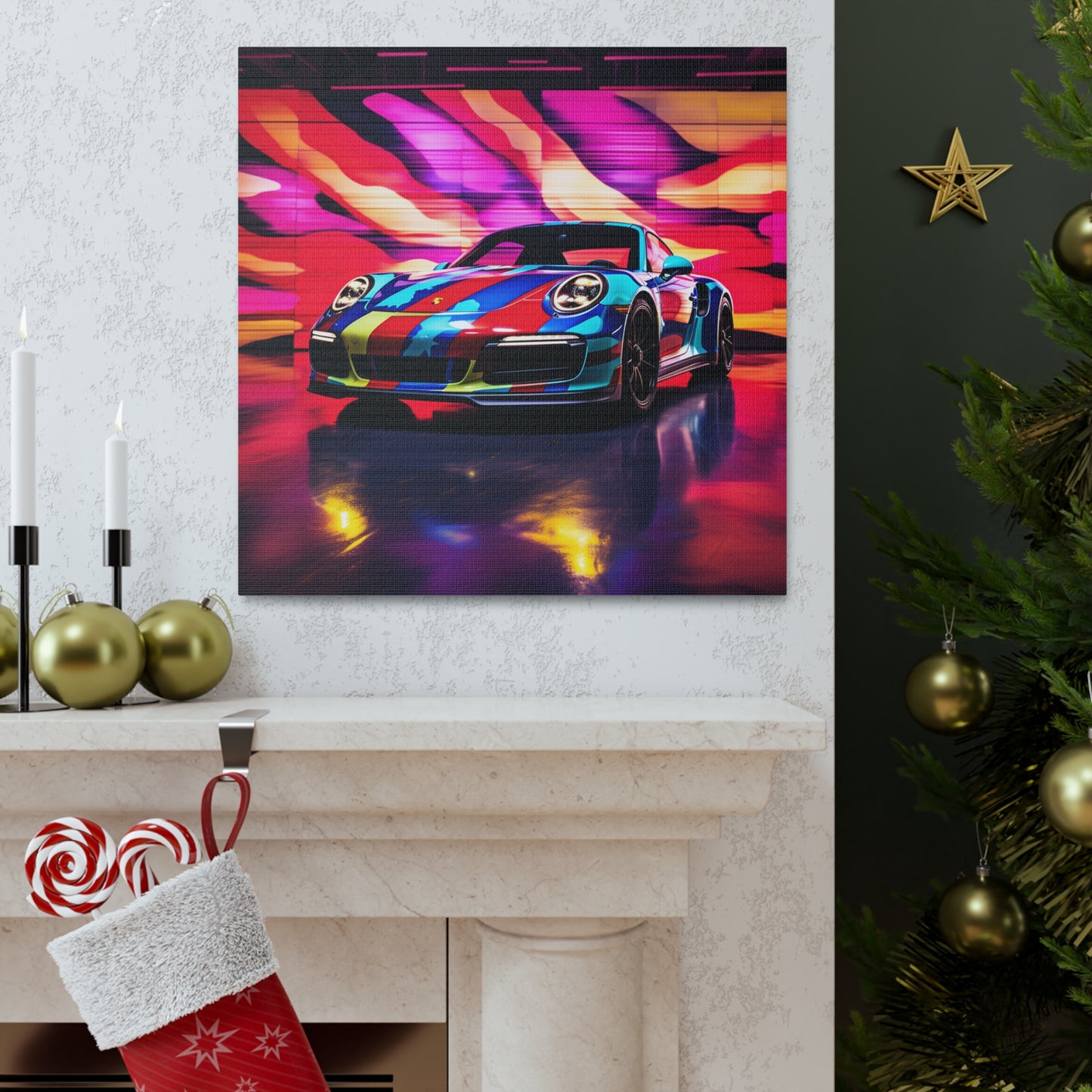 Canvas Gallery Wraps Macro American Flag Porsche 1