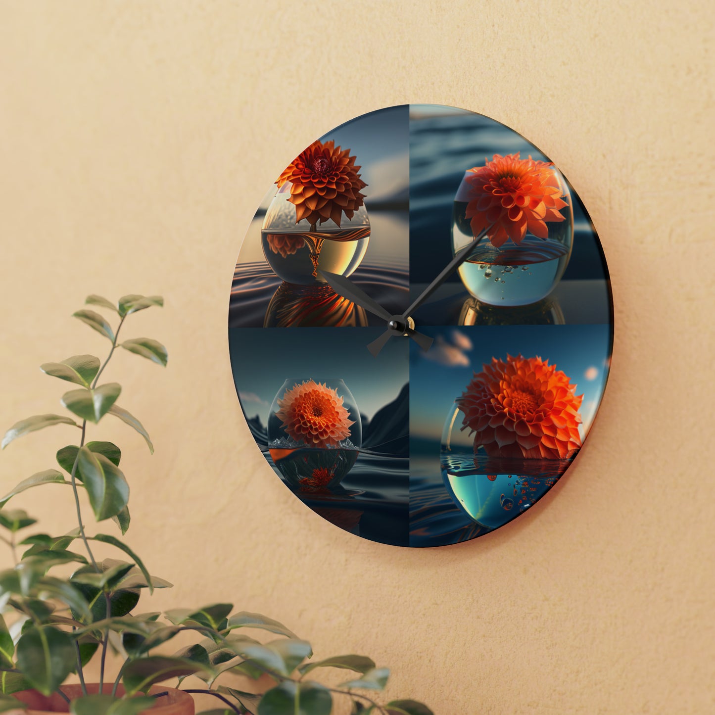 Acrylic Wall Clock Dahlia Orange 5