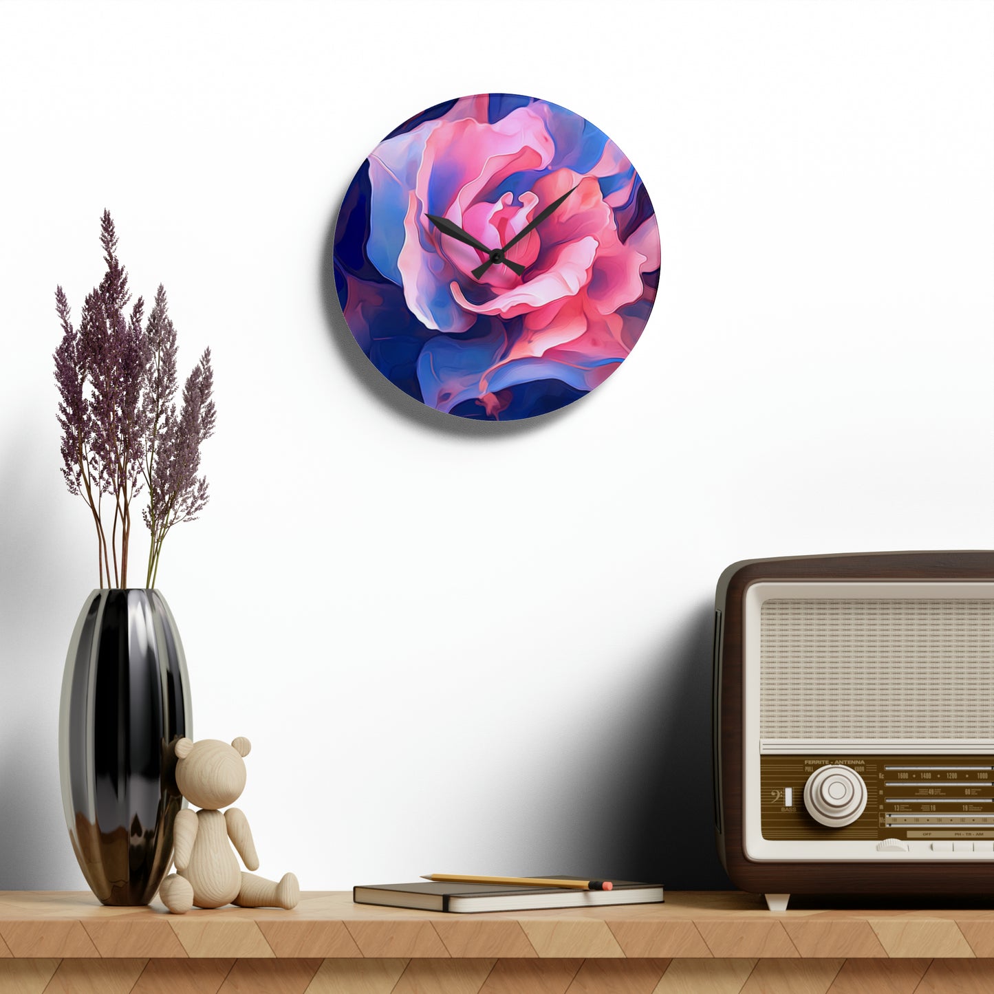 Acrylic Wall Clock Pink & Blue Tulip Rose 1