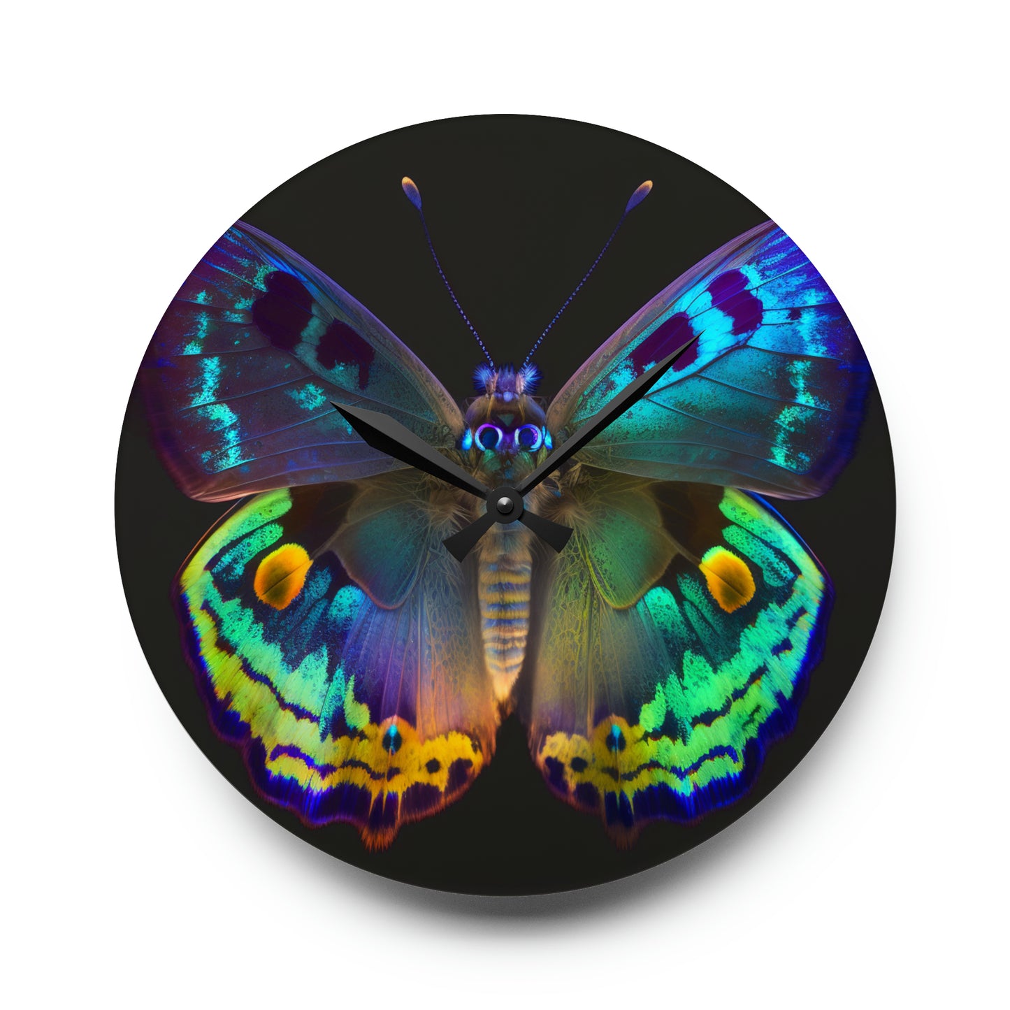 Acrylic Wall Clock Neon Hue Butterfly 4