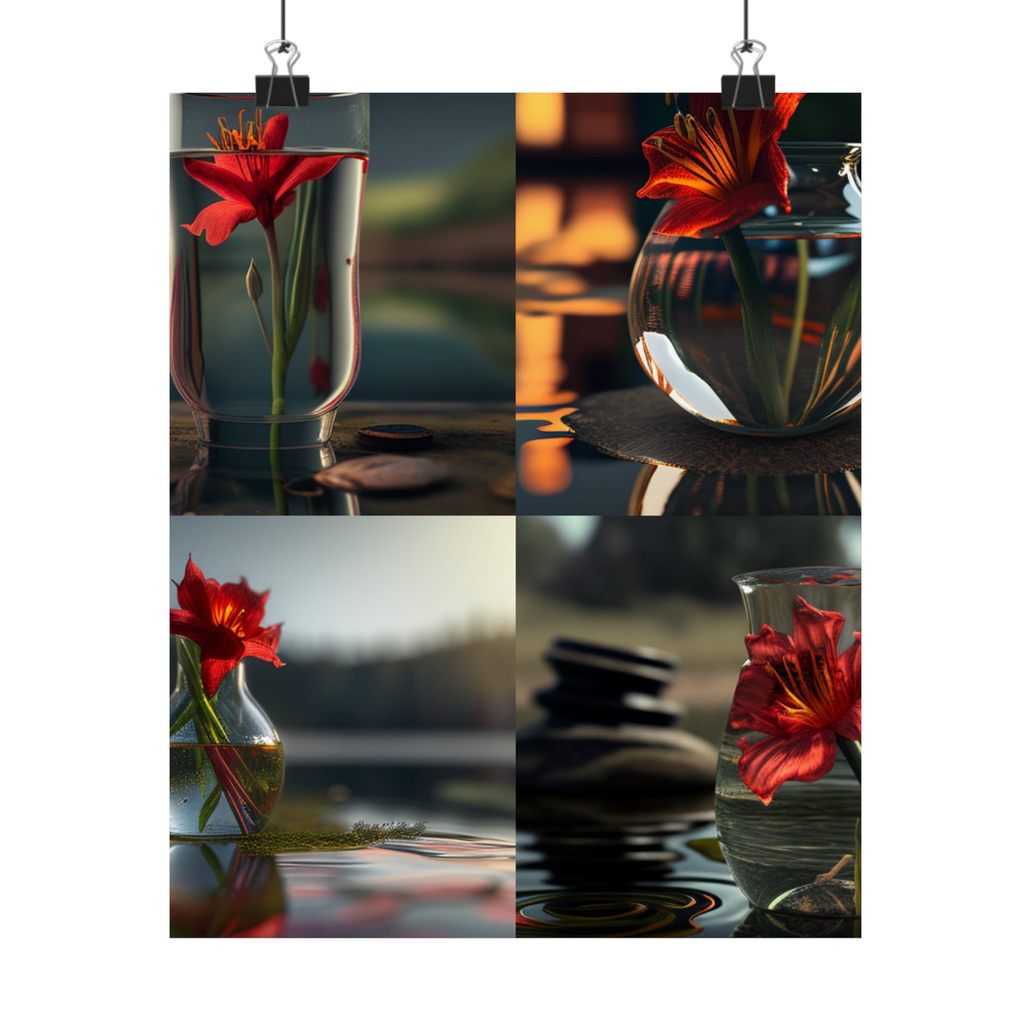 Premium Matte Vertical Posters Red Lily in a Glass vase 5