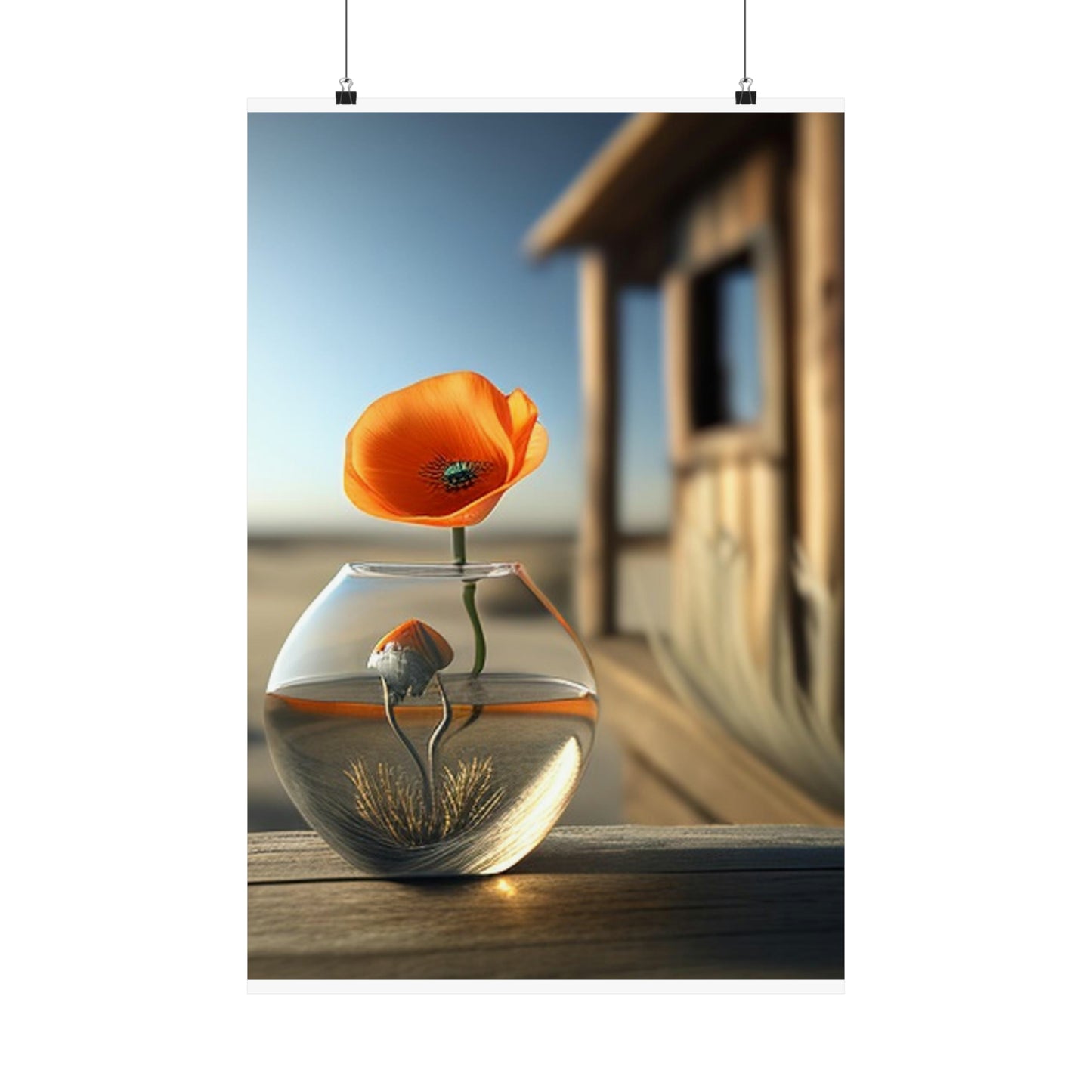 Premium Matte Vertical Posters Orange Poppy in a Vase 1