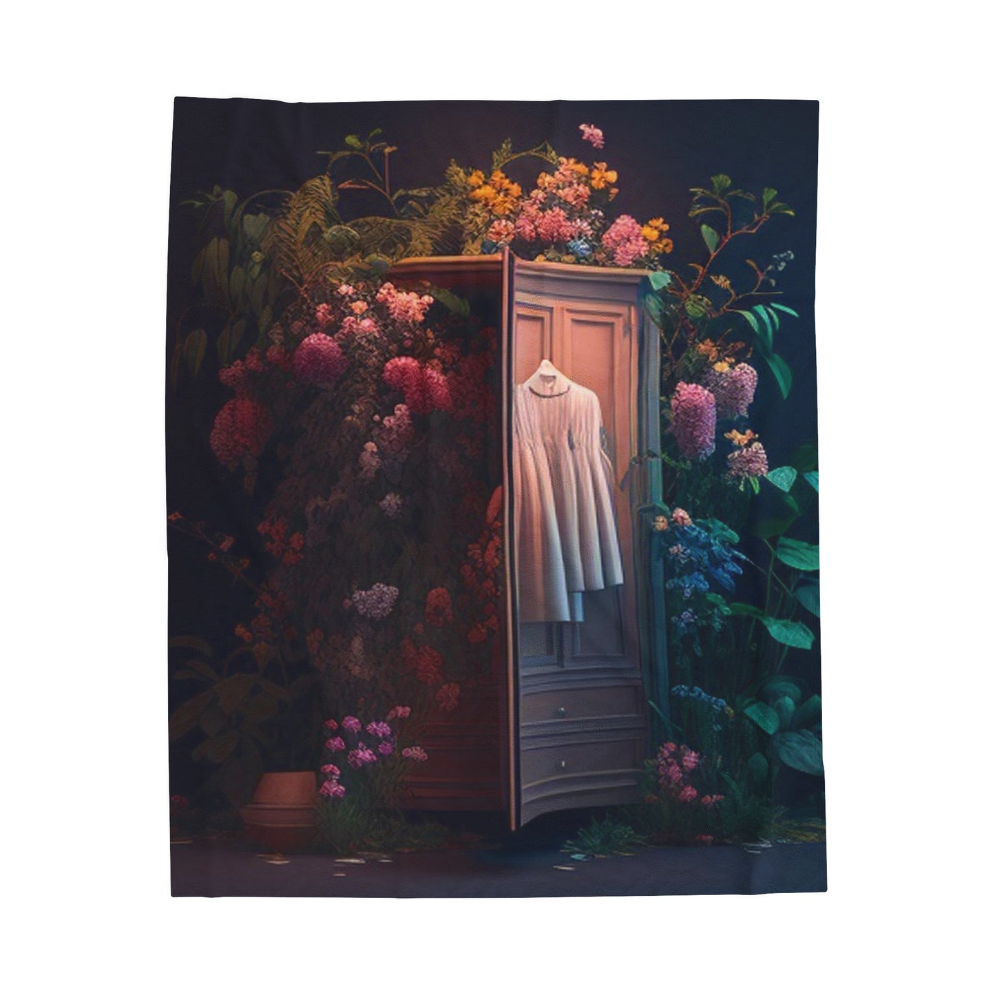 Velveteen Plush Blanket A Wardrobe Surrounded by Flowers 3