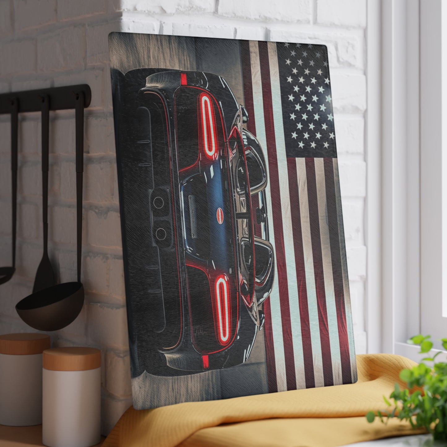 Glass Cutting Board American Flag Background Bugatti 4