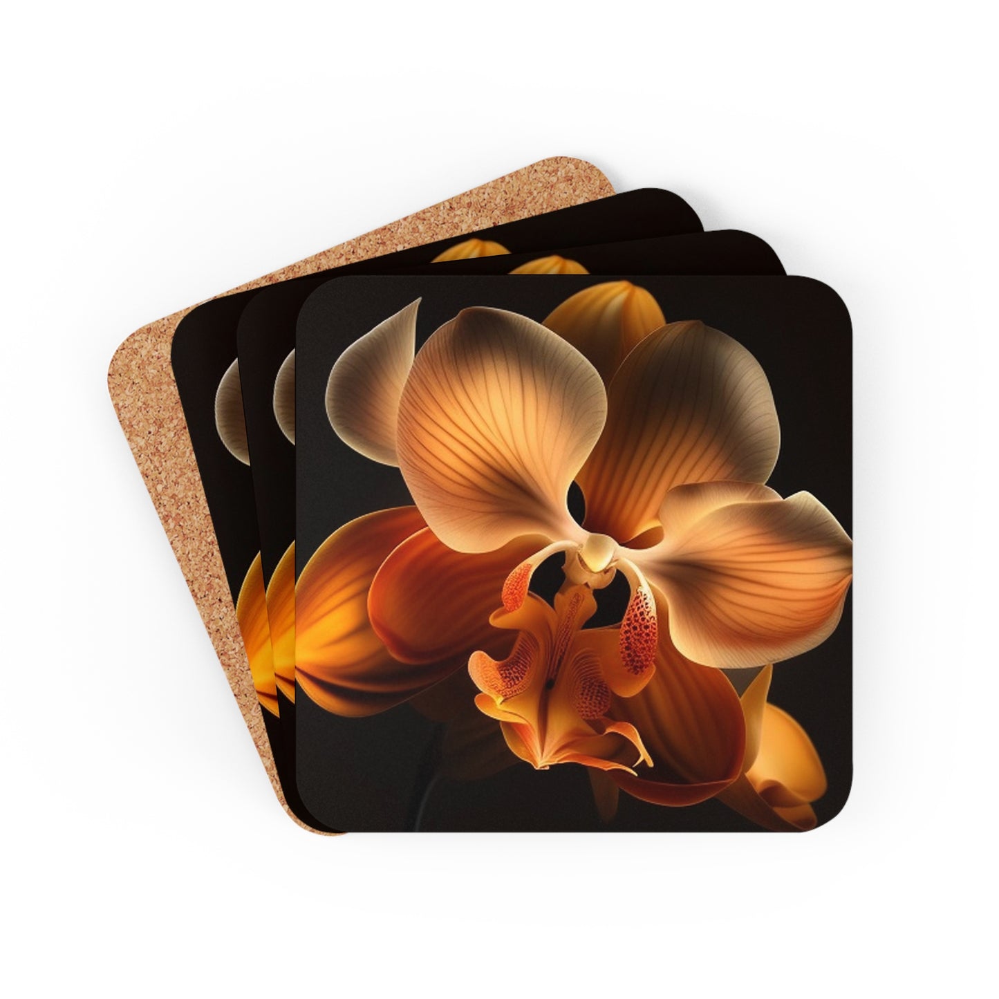 Corkwood Coaster Set Orange Orchid 2