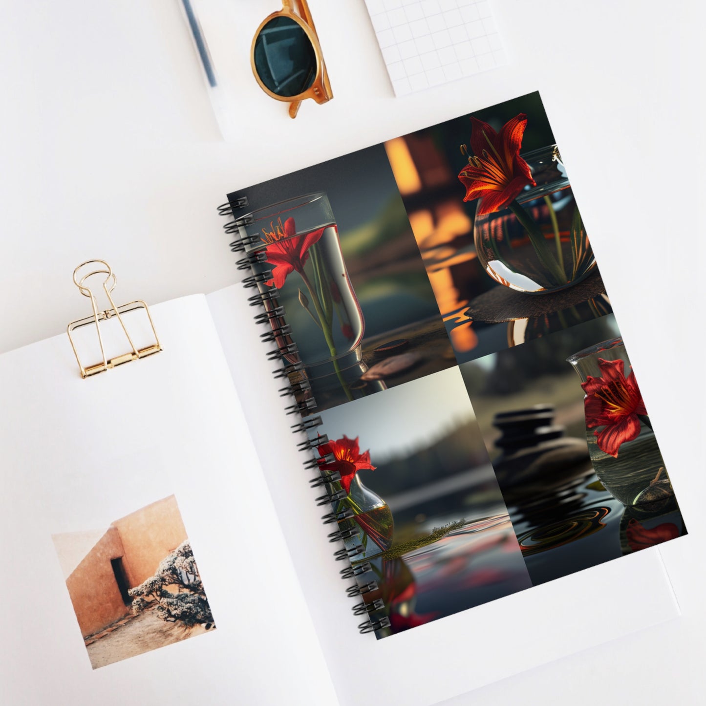 Spiral Notebook - Ruled Line Red Lily in a Glass vase 5