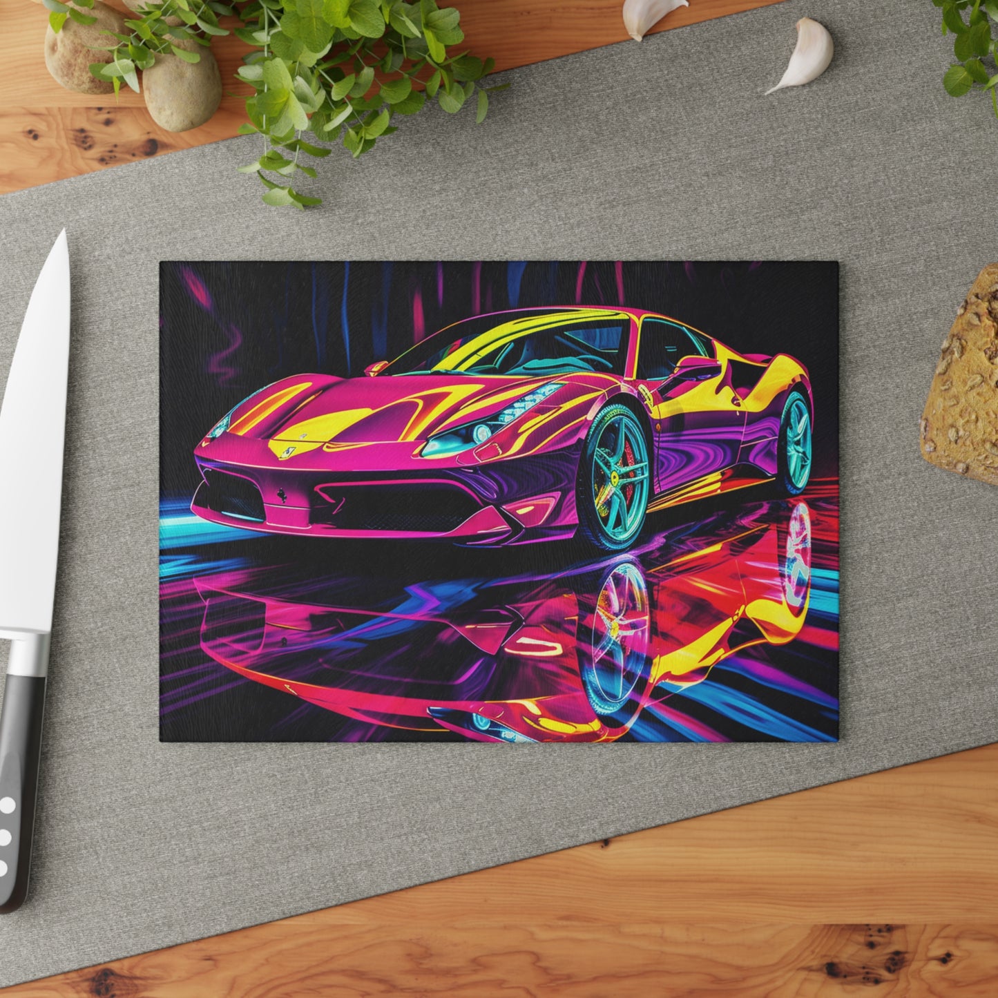 Glass Cutting Board Pink Ferrari Macro 2