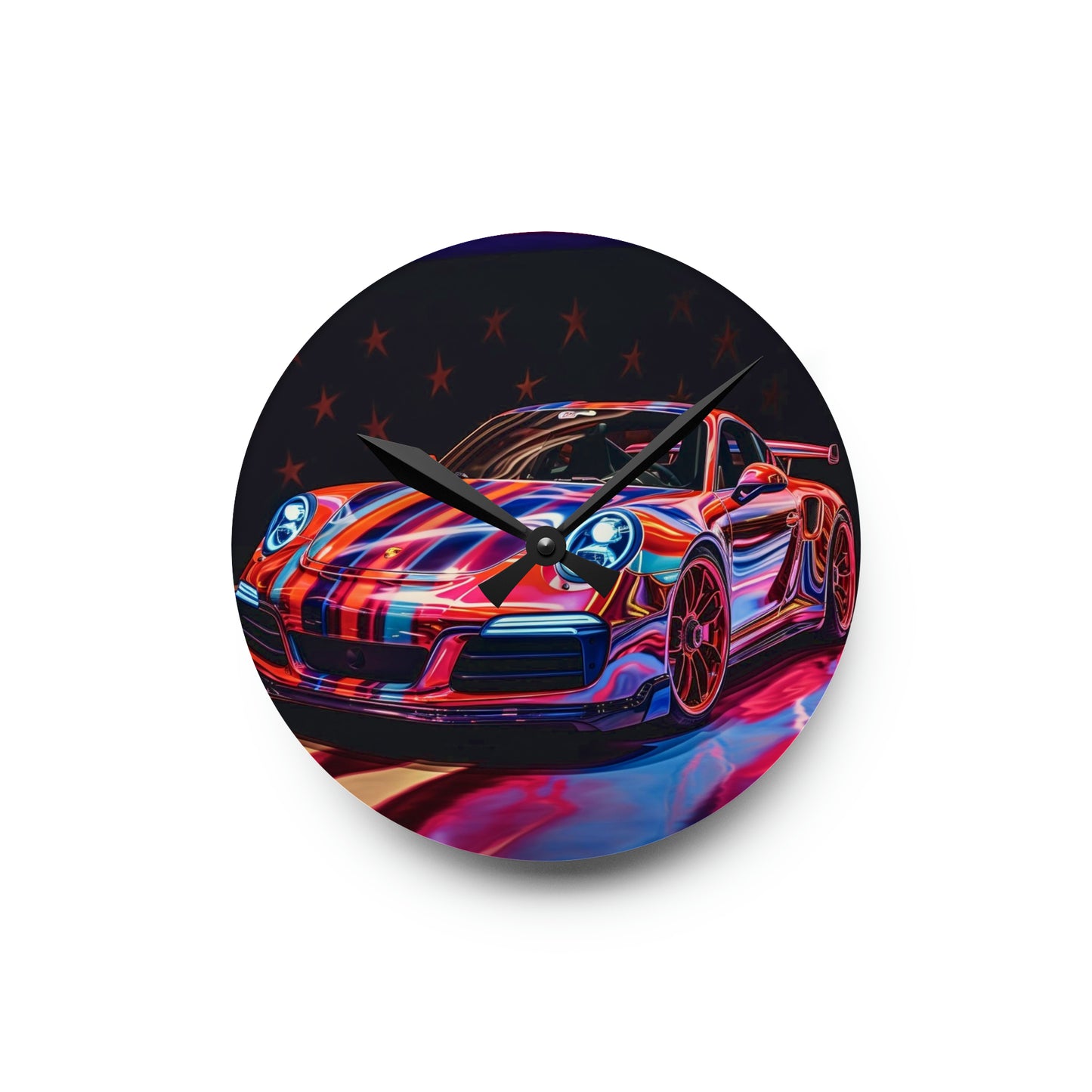 Acrylic Wall Clock American Flag Colored Porsche 3