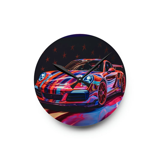 Acrylic Wall Clock American Flag Colored Porsche 3