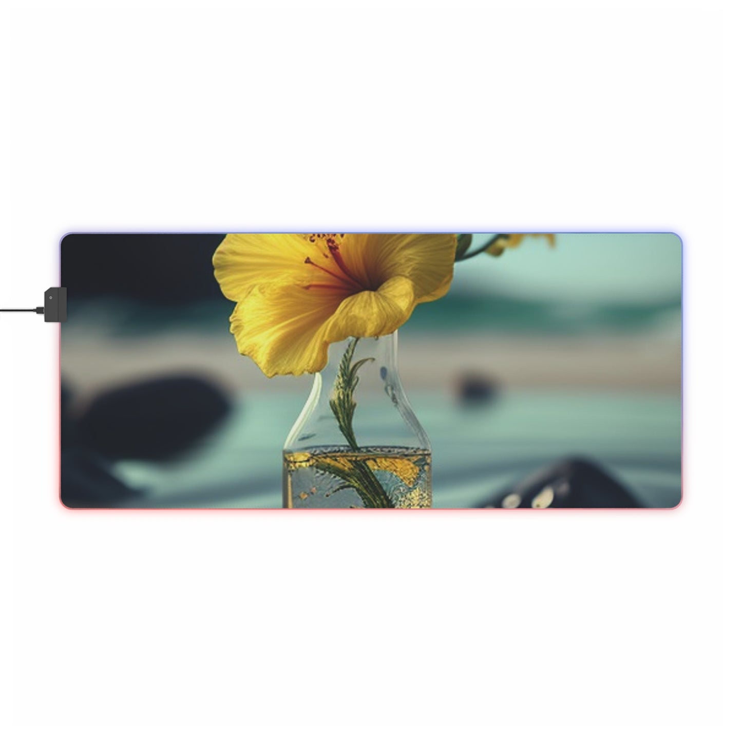 LED Gaming Mouse Pad Yellow Hibiscus glass 3