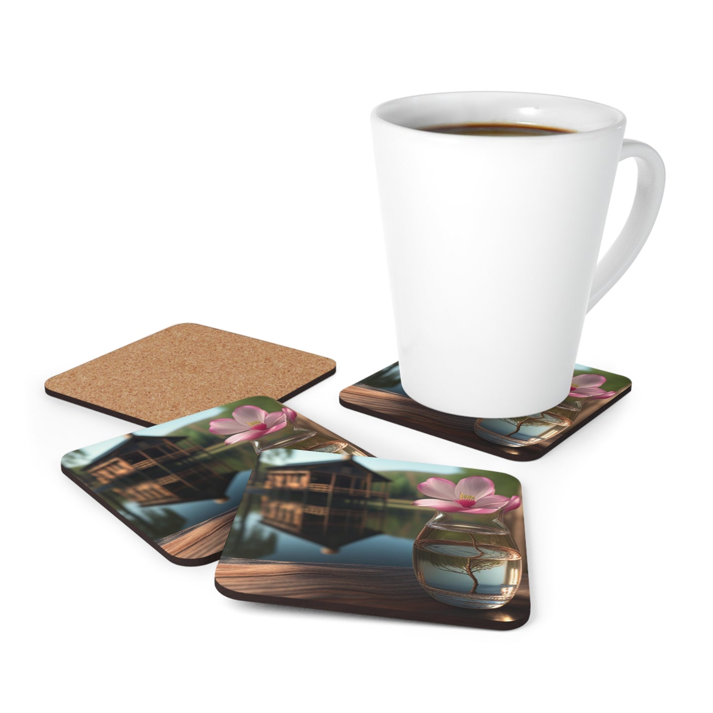 Corkwood Coaster Set Magnolia in a Glass vase 1