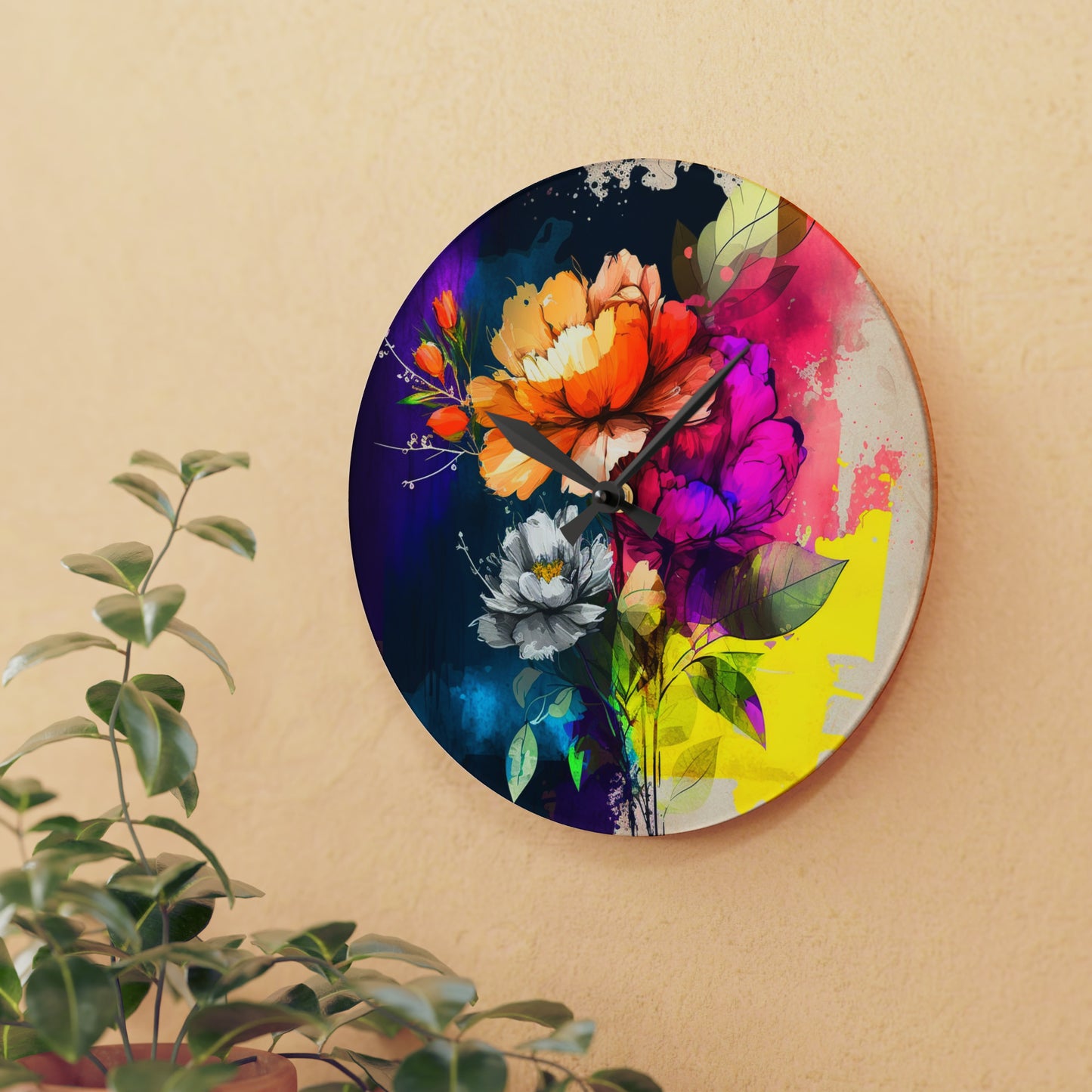 Acrylic Wall Clock Bright Spring Flowers 4