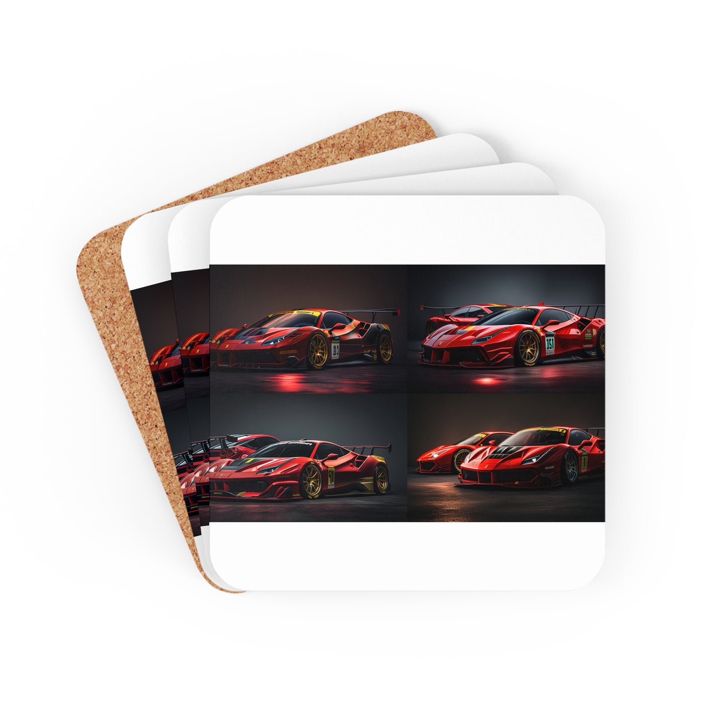 Corkwood Coaster Set Ferrari Red 5