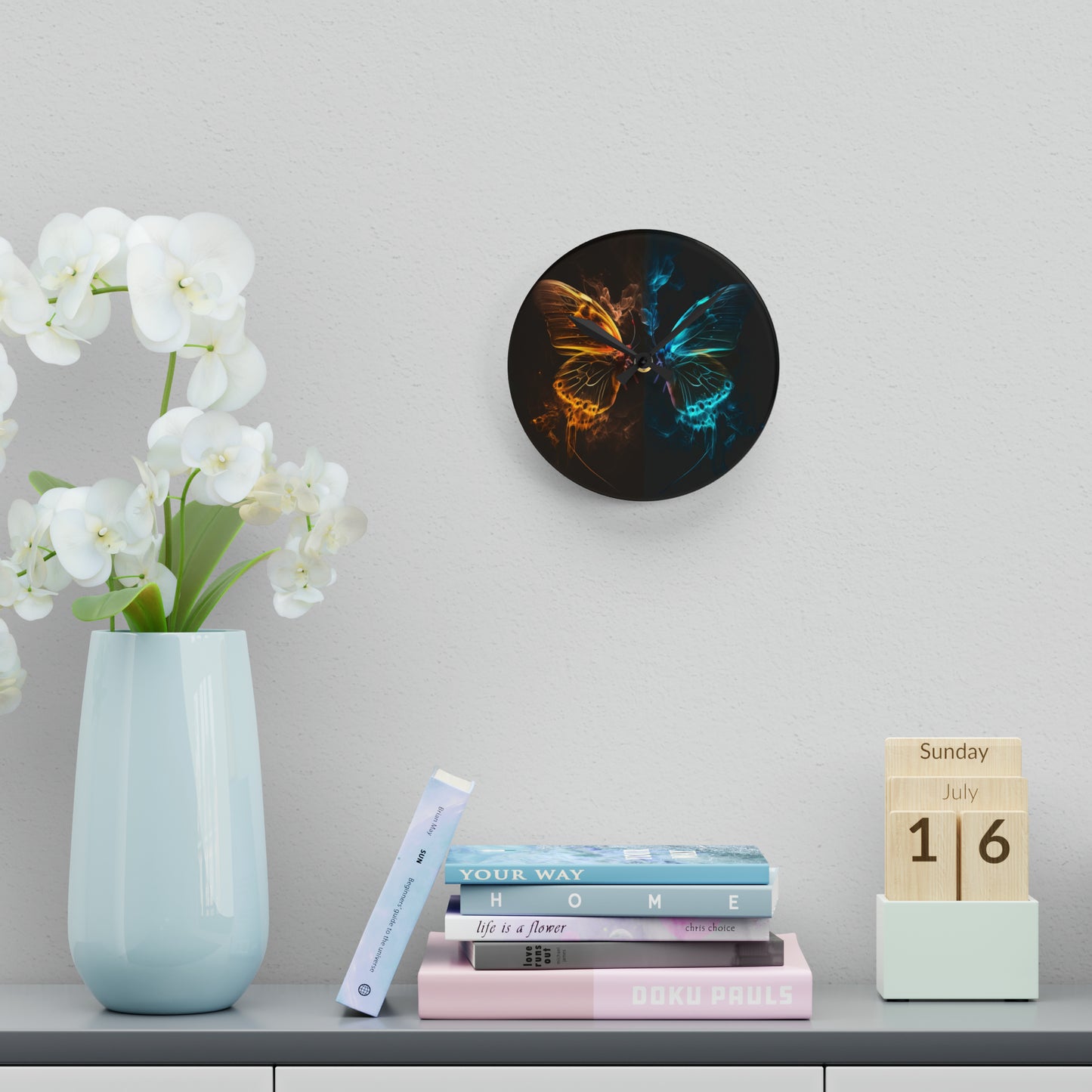 Acrylic Wall Clock Kiss Neon Butterfly 8