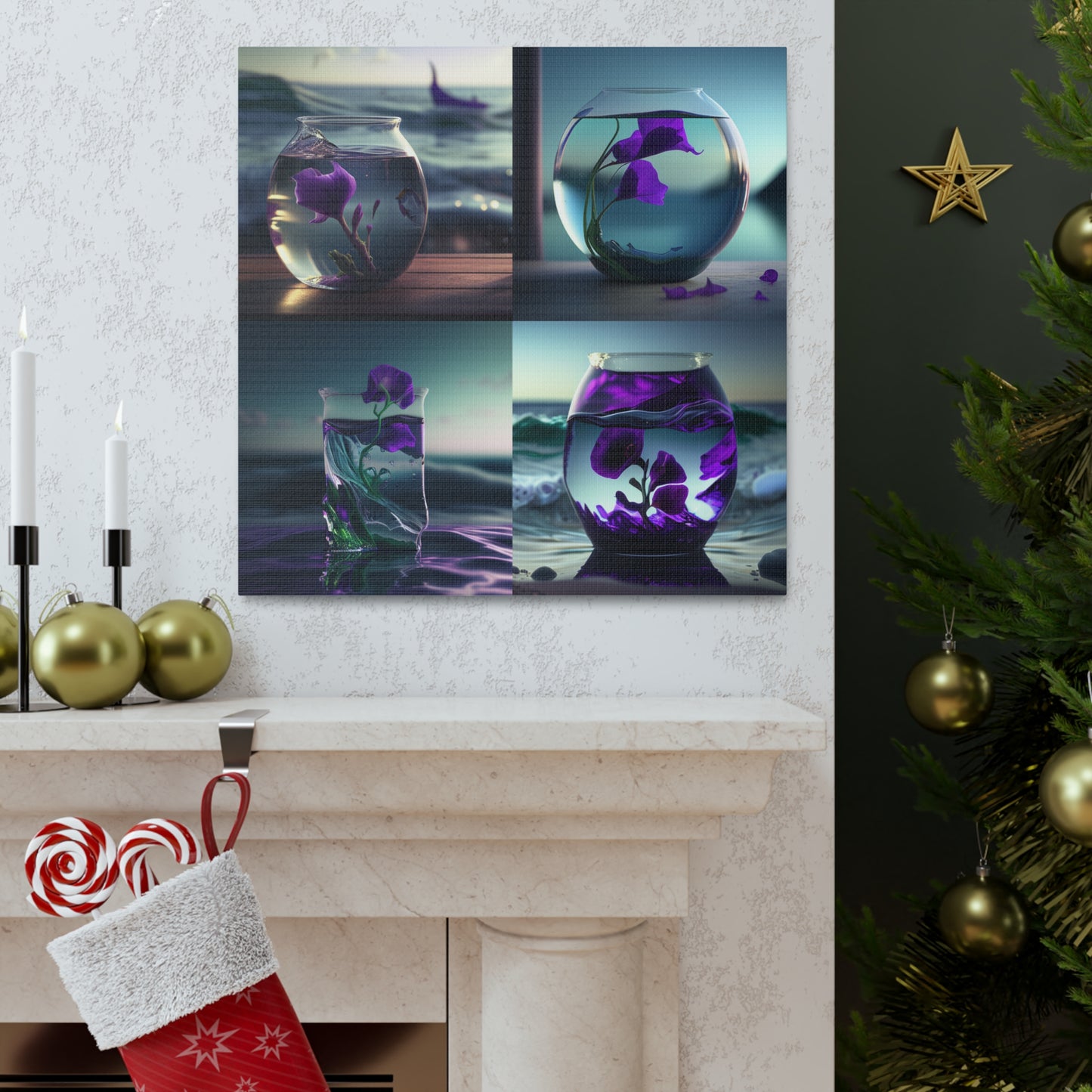 Canvas Gallery Wraps Purple Sweet pea in a vase 5