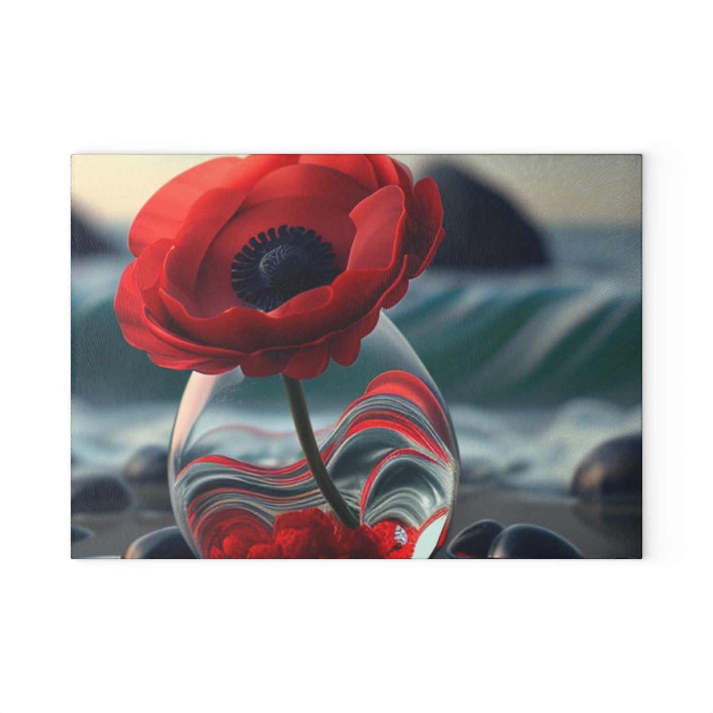 Glass Cutting Board Red Anemone in a Vase 1