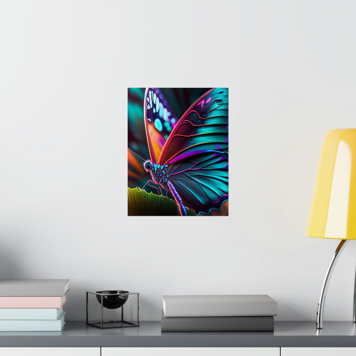 Premium Matte Vertical Posters Neon Butterfly Macro 1