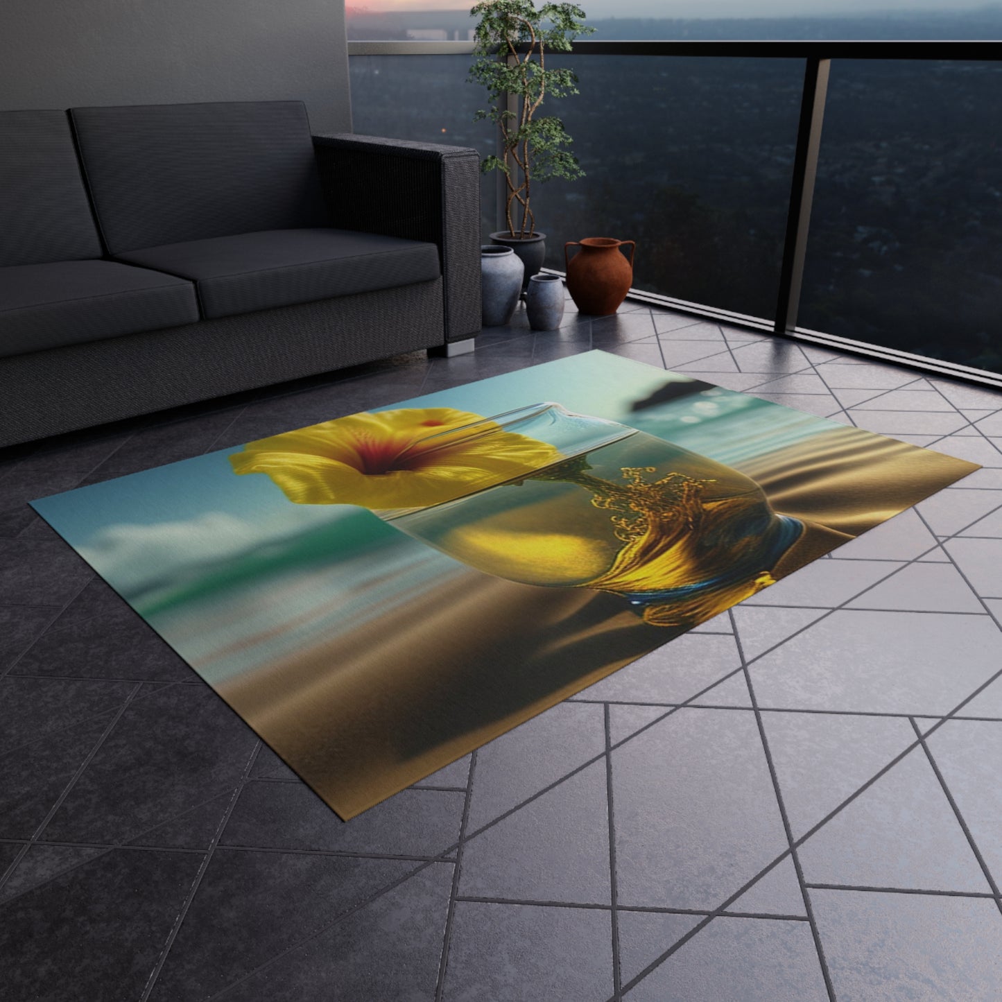 Outdoor Rug  Yellow Hibiscus glass 1