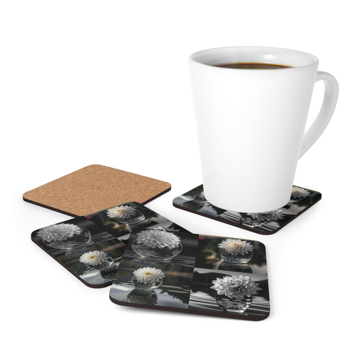 Corkwood Coaster Set White Dahlia 5