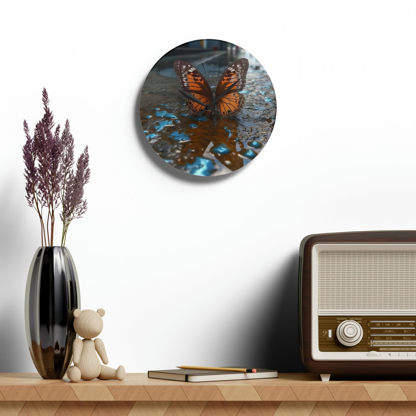 Acrylic Wall Clock Water Butterfly Street 2