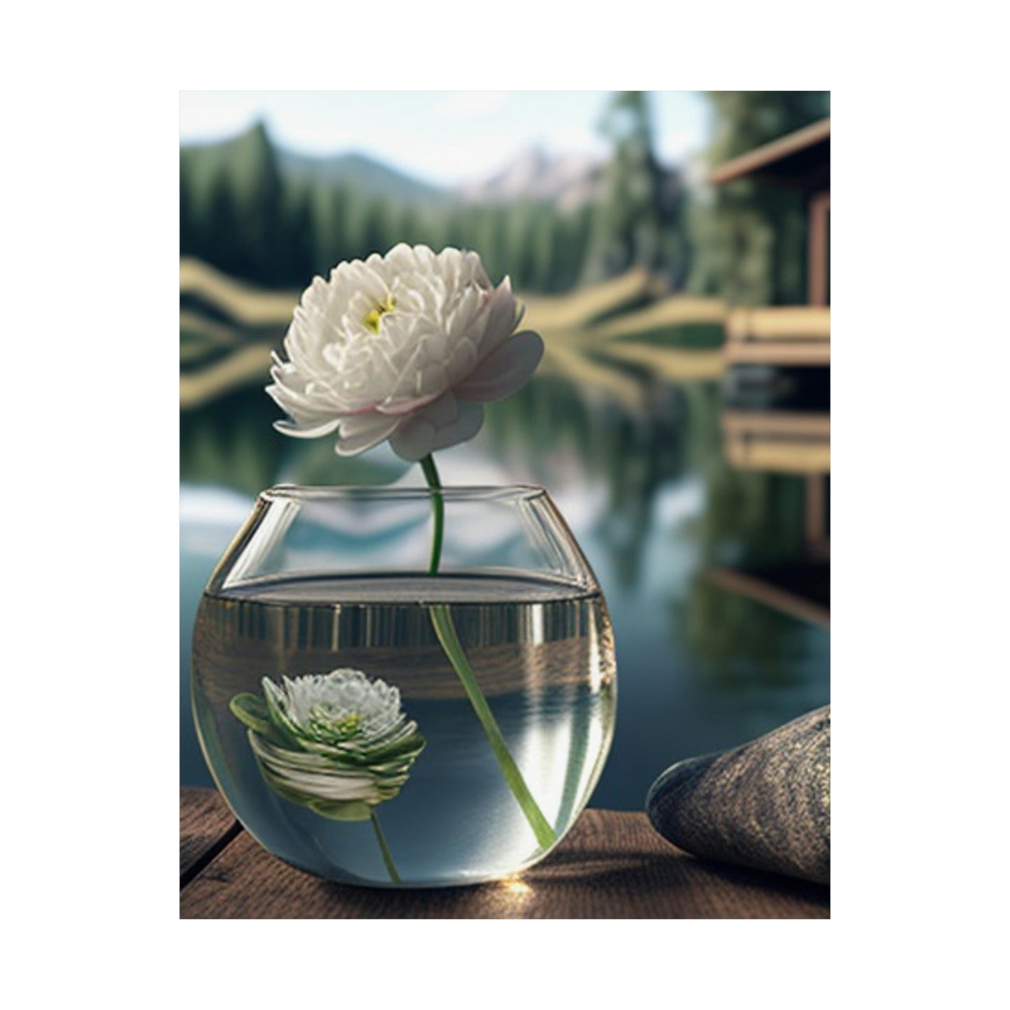 Premium Matte Vertical Posters White Peony glass vase 2