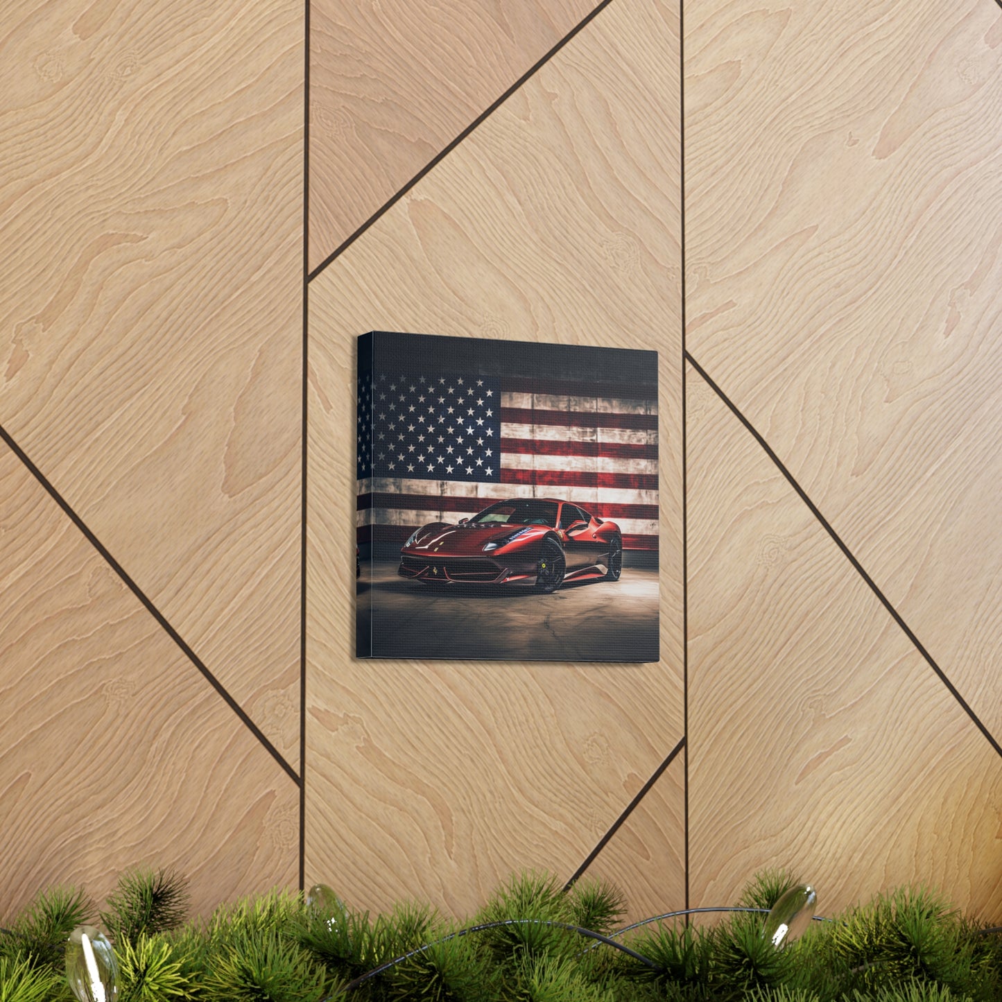 Canvas Gallery Wraps American Flag Background Ferrari 4