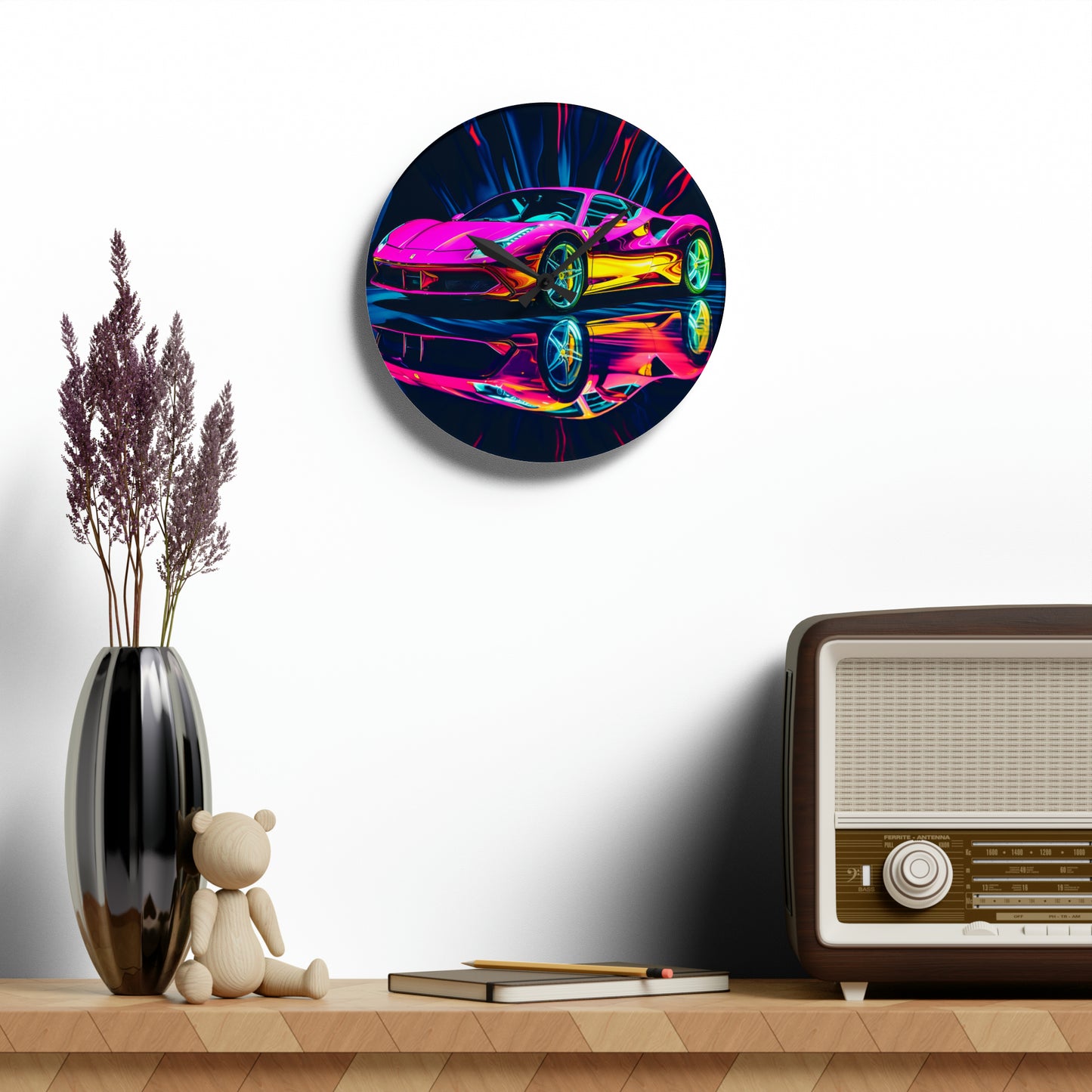 Acrylic Wall Clock Pink Macro Ferrari 3