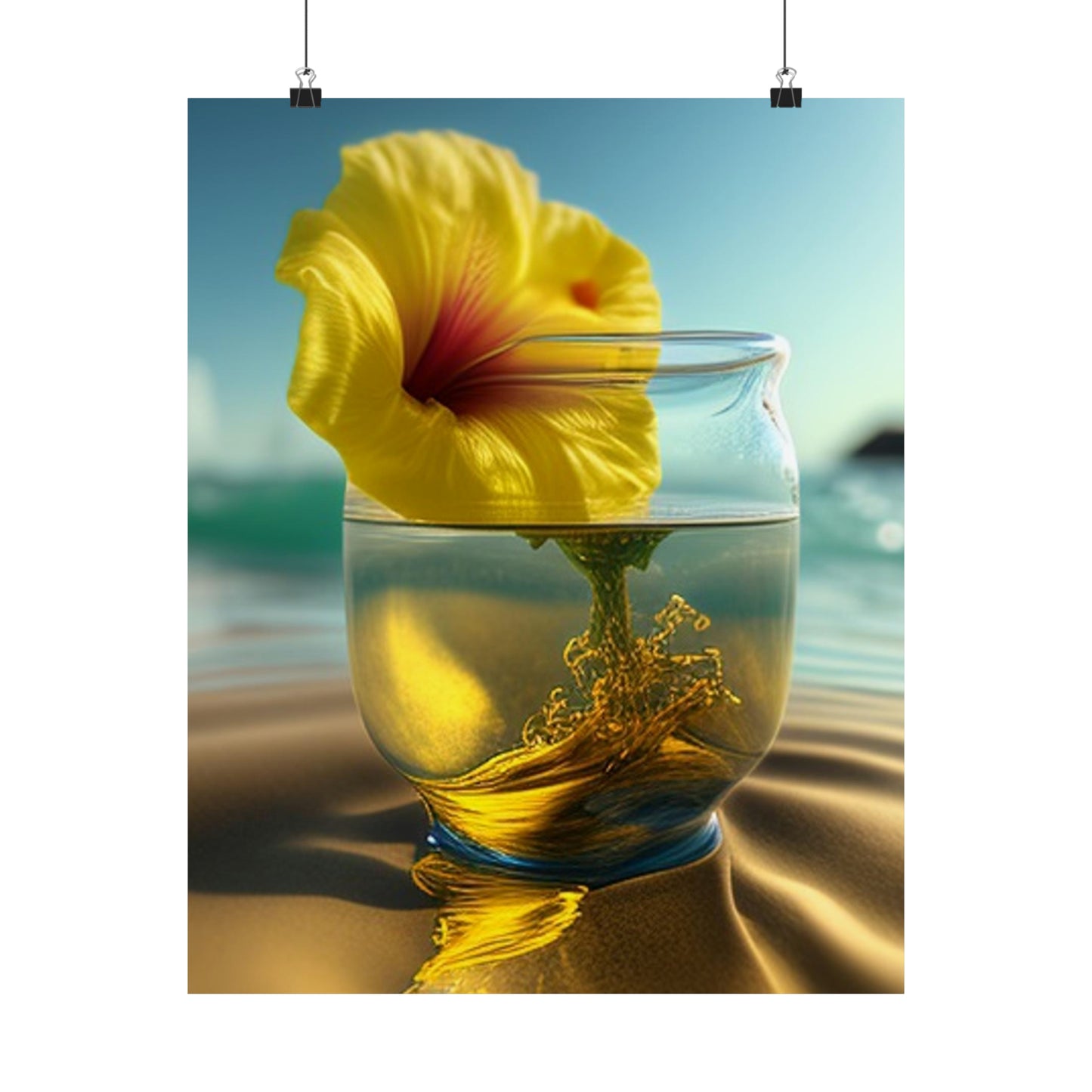 Premium Matte Vertical Posters Yellow Hibiscus glass 1