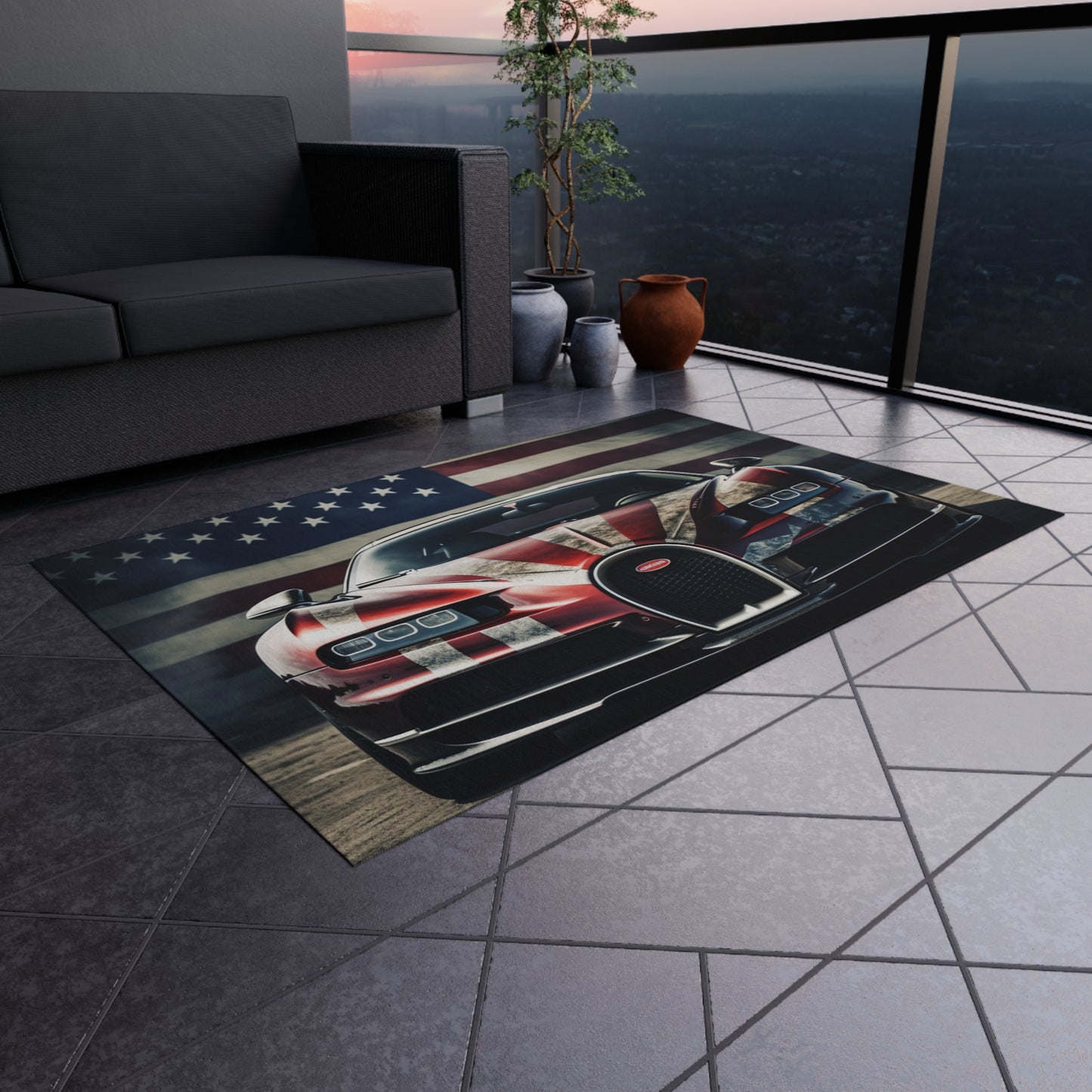 Outdoor Rug  American Flag Background Bugatti 3