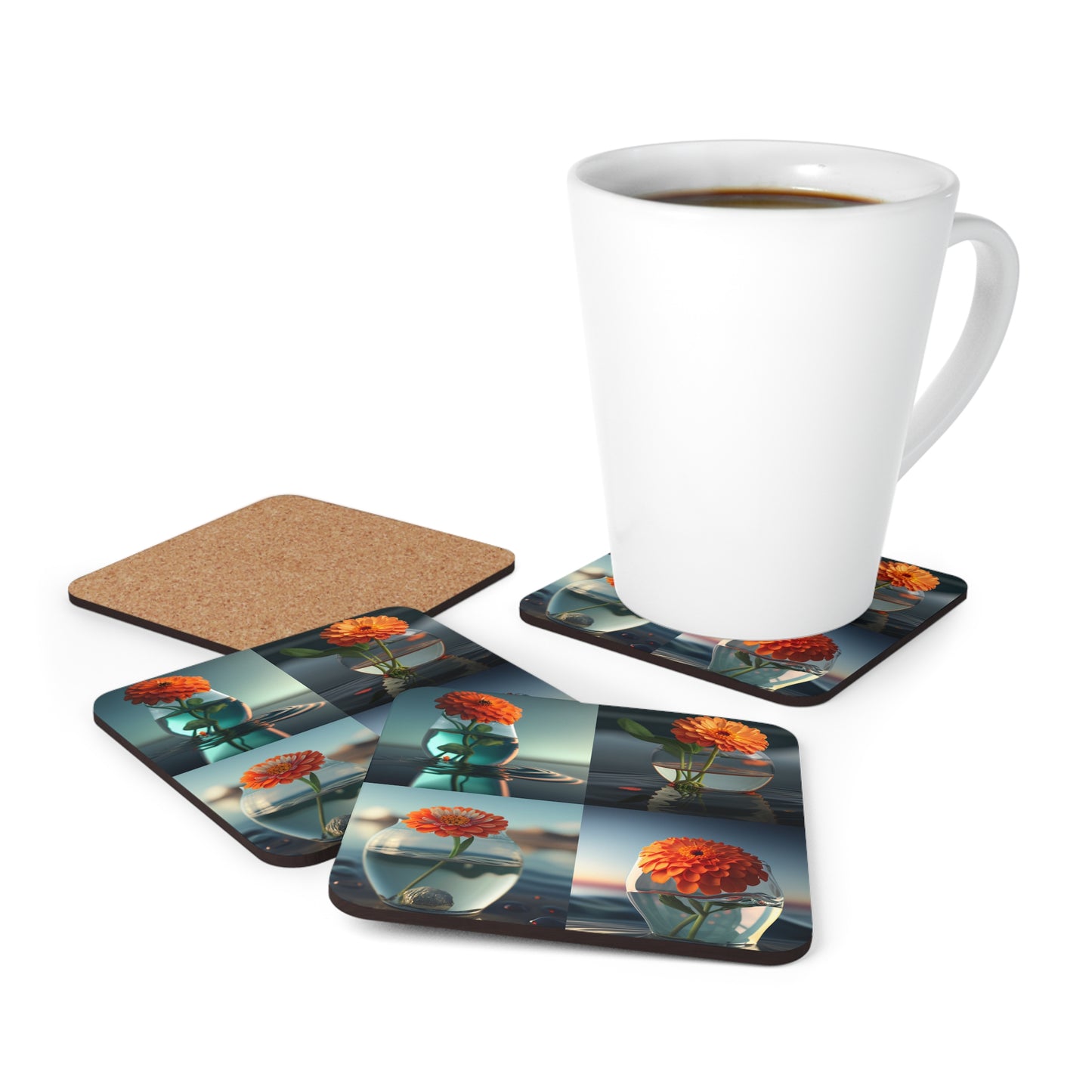 Corkwood Coaster Set Orange Zinnia 5