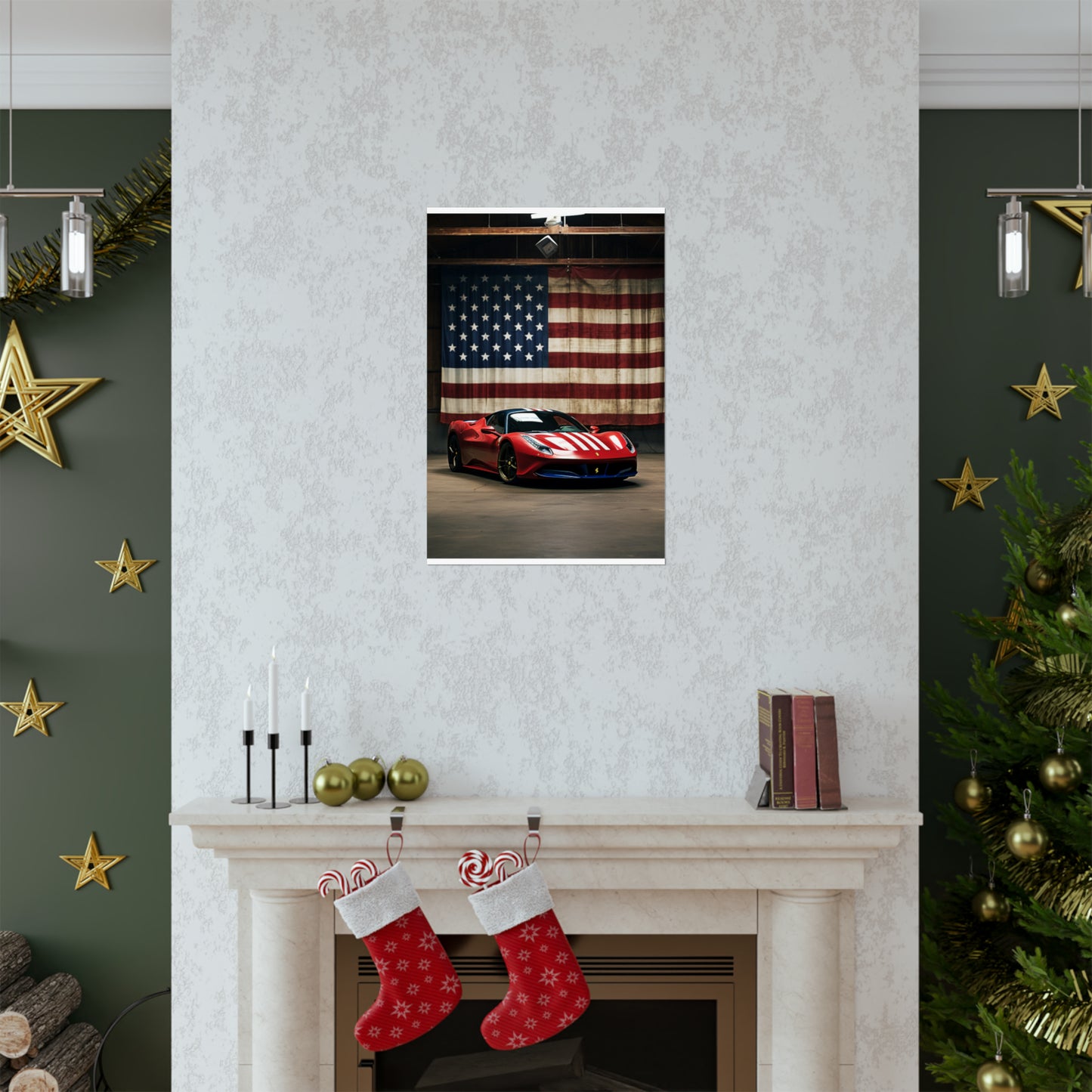 Premium Matte Vertical Posters American Flag Farrari 4