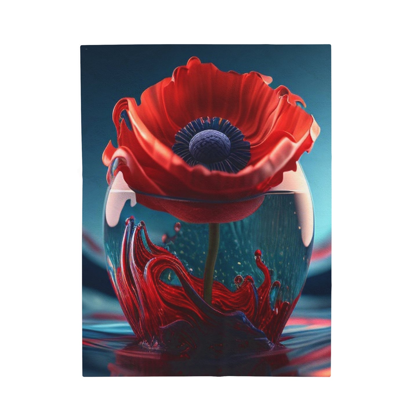 Velveteen Plush Blanket Red Anemone in a Vase 2