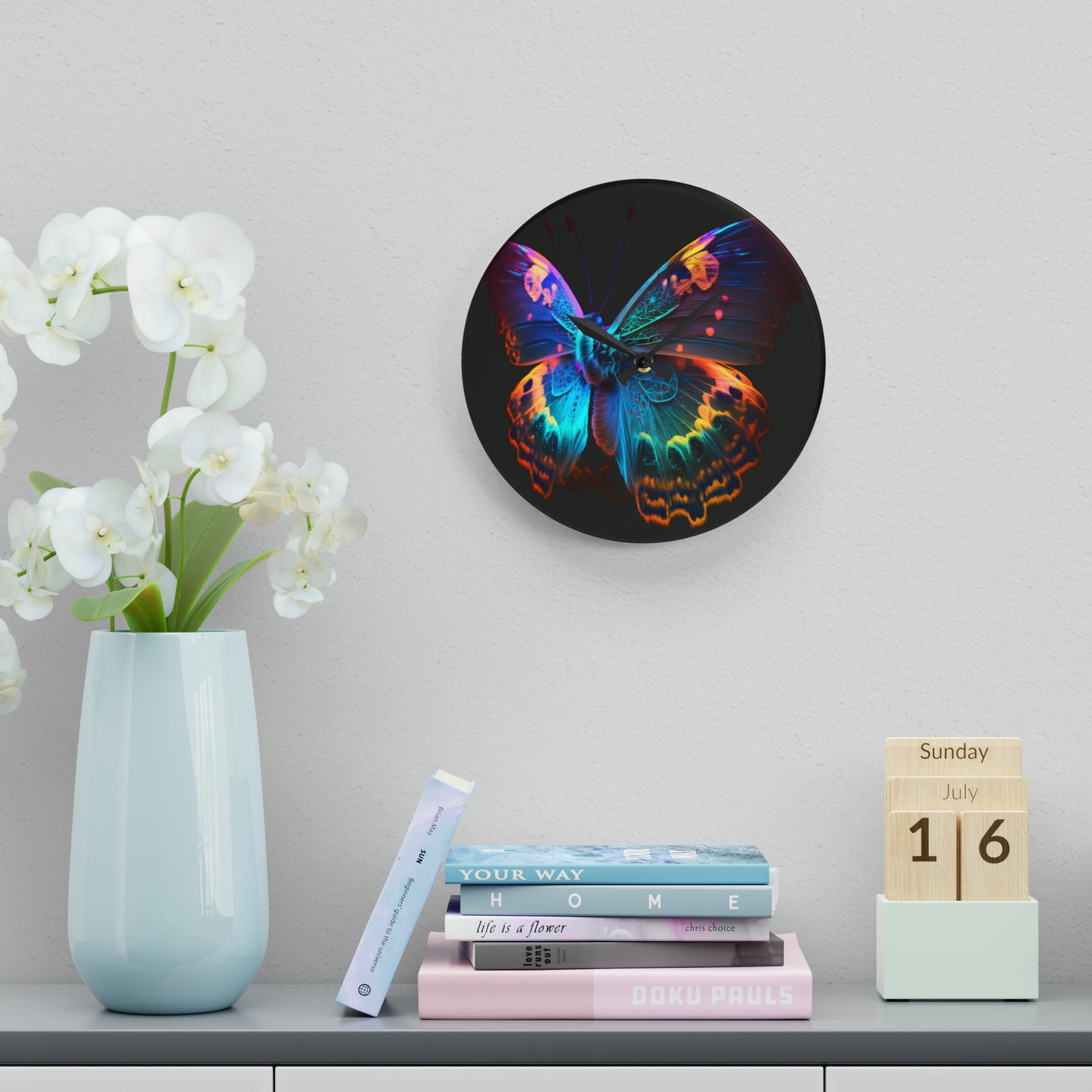 Acrylic Wall Clock Raw Hyper Color Butterfly 4