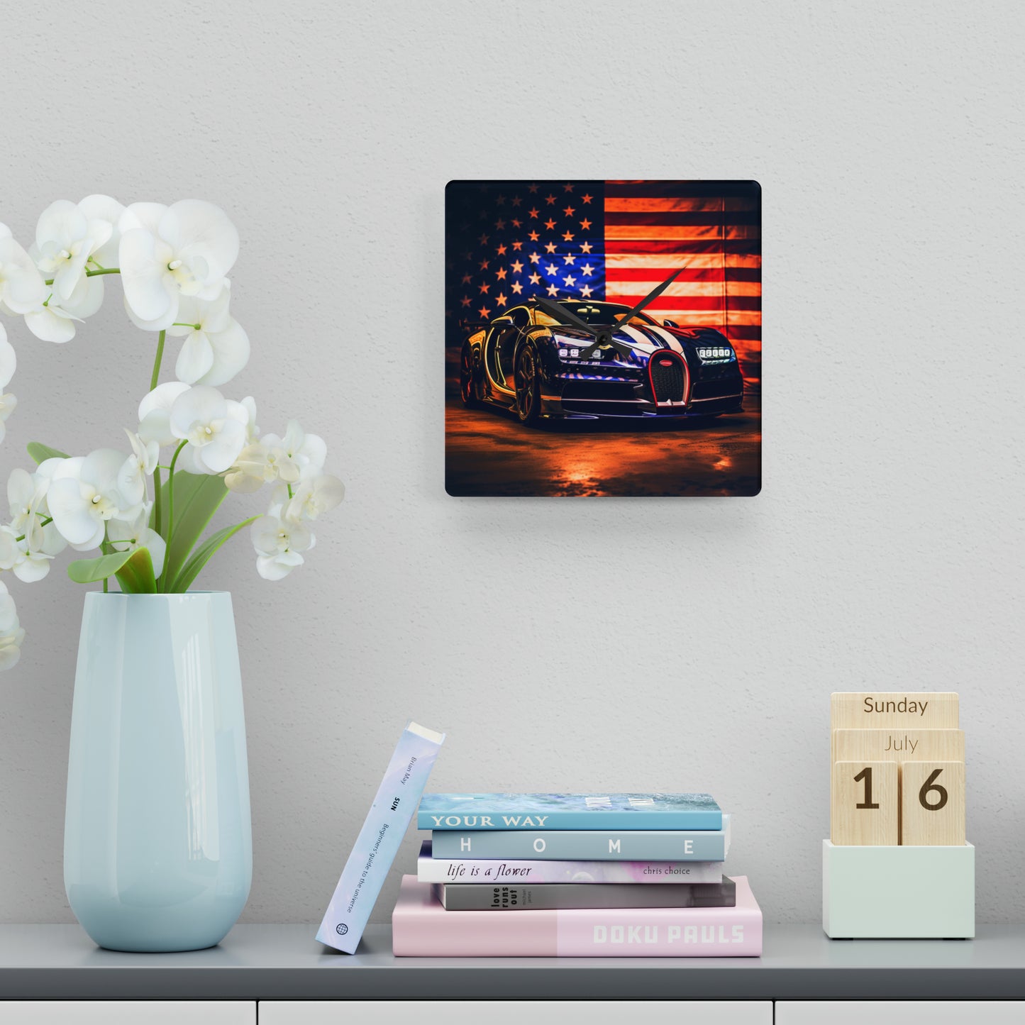 Acrylic Wall Clock Macro Bugatti American Flag 4