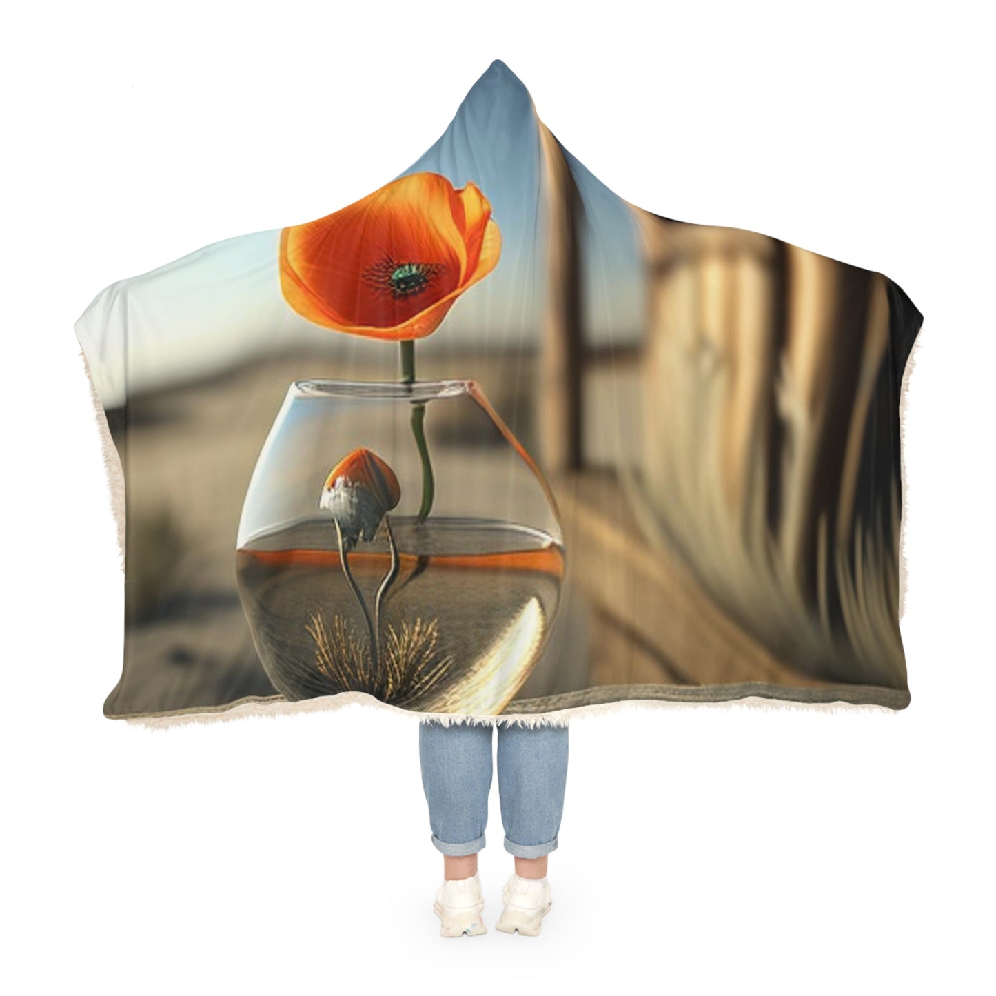 Snuggle Hooded Blanket Orange Poppy in a Vase 1