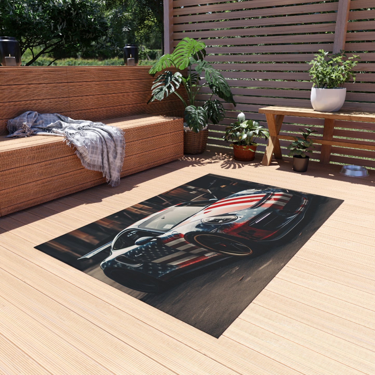 Outdoor Rug  American Flag Porsche 3