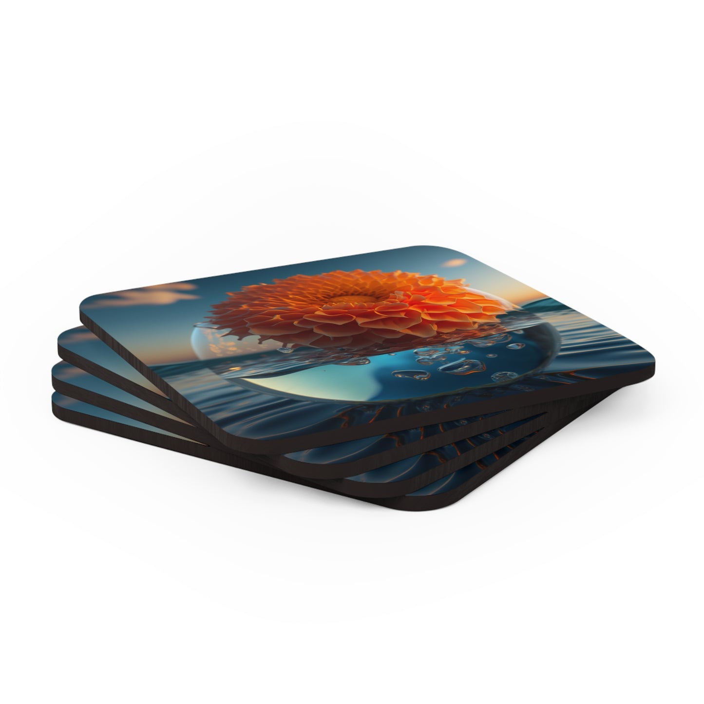 Corkwood Coaster Set Dahlia Orange 4