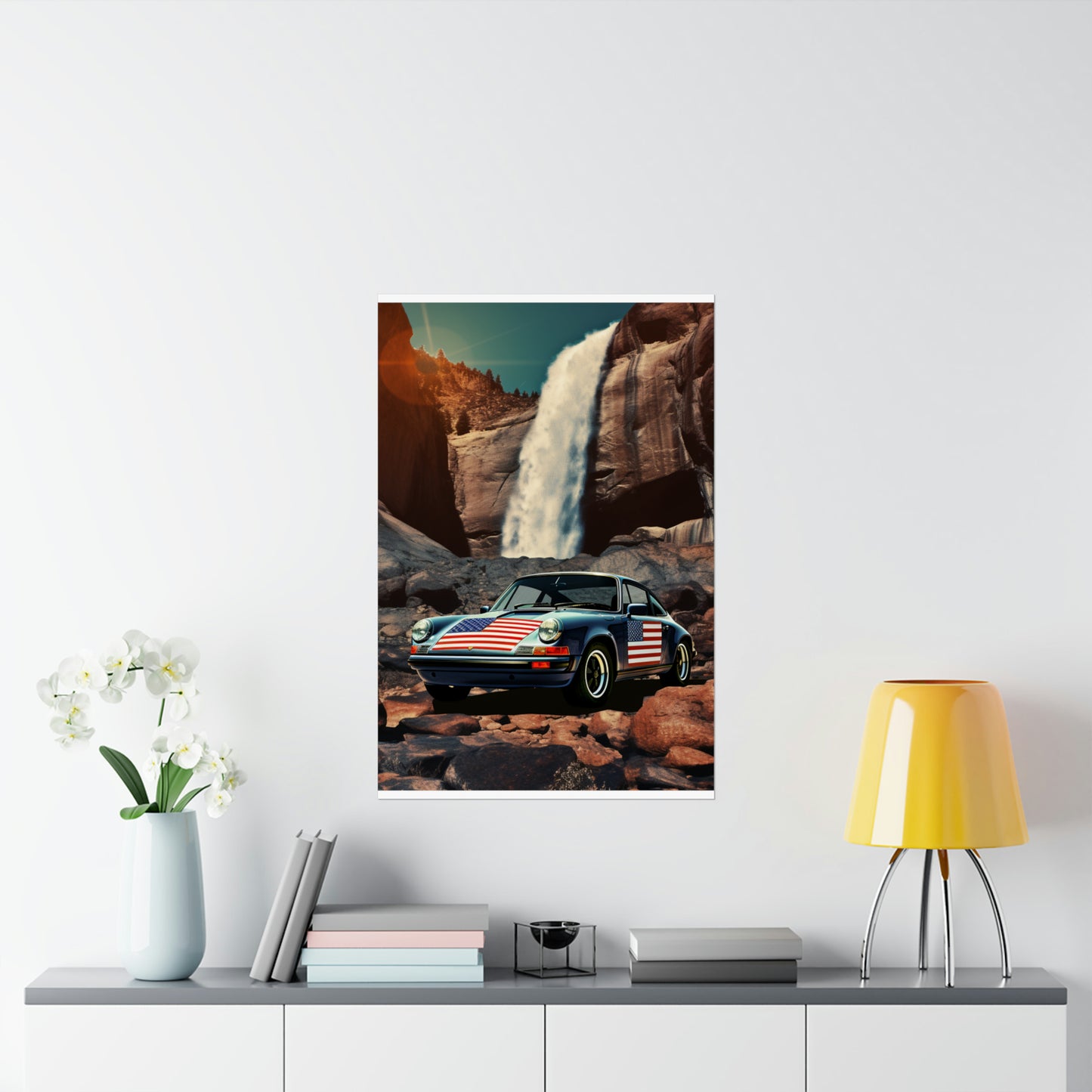 Premium Matte Vertical Posters American Flag Porsche Abstract 2