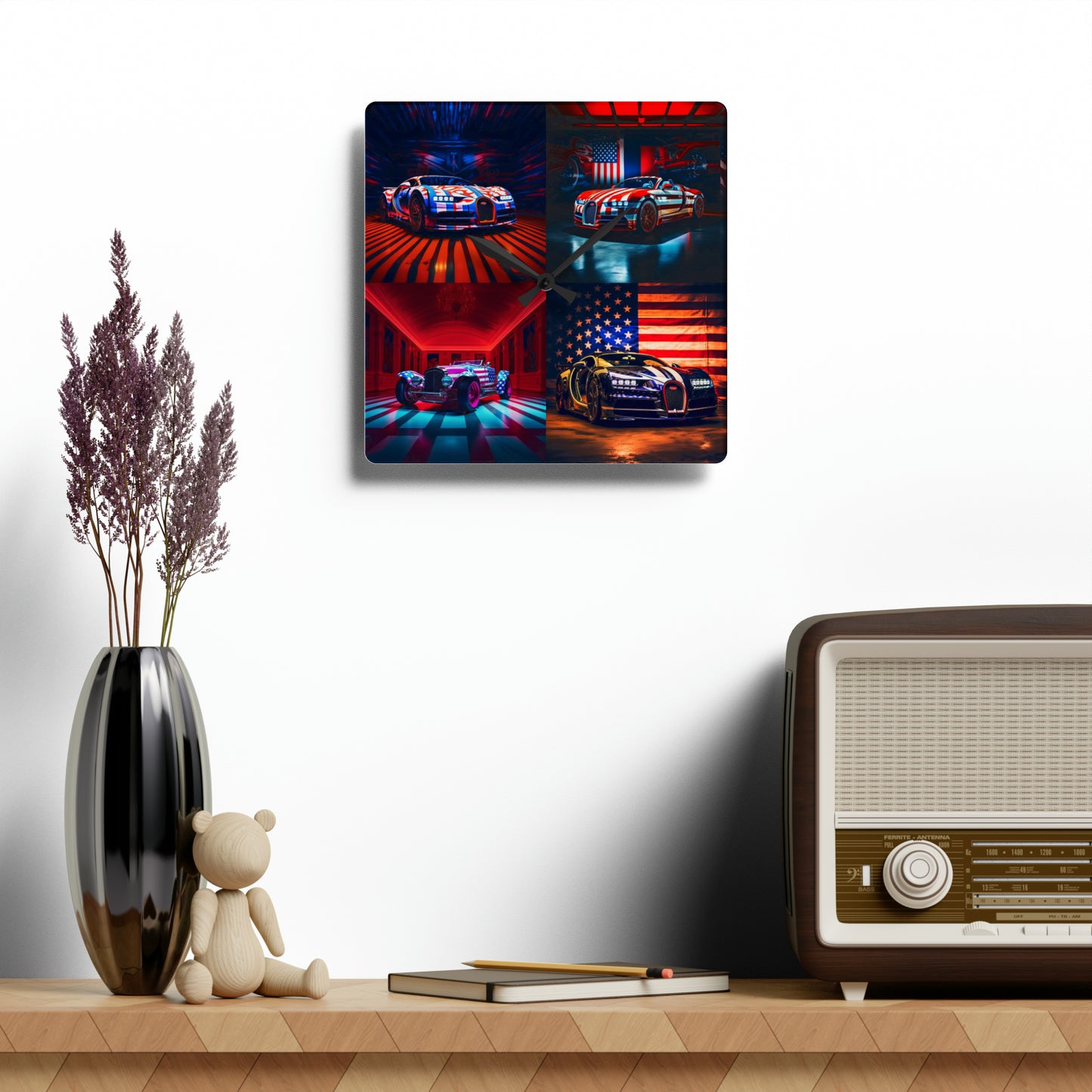 Acrylic Wall Clock Macro Bugatti American Flag 5