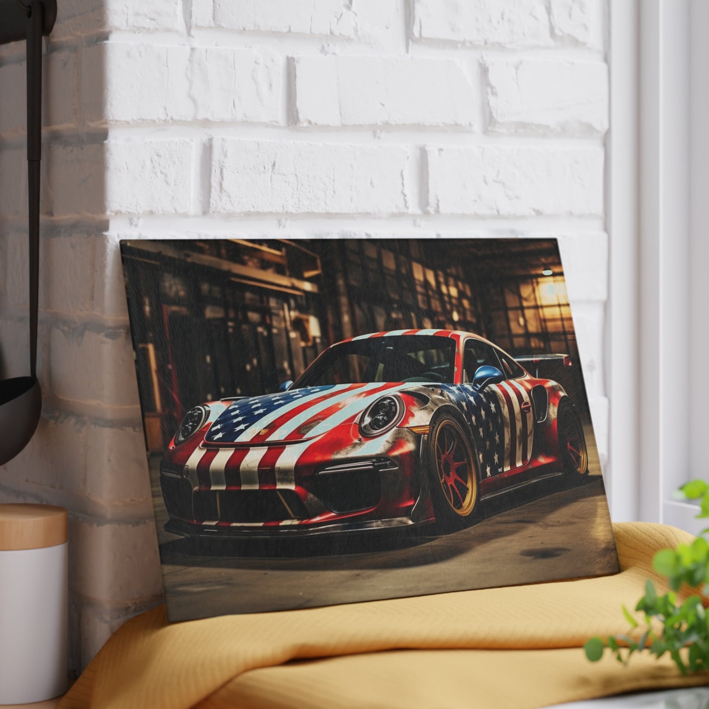 Glass Cutting Board American Flag Porsche 4