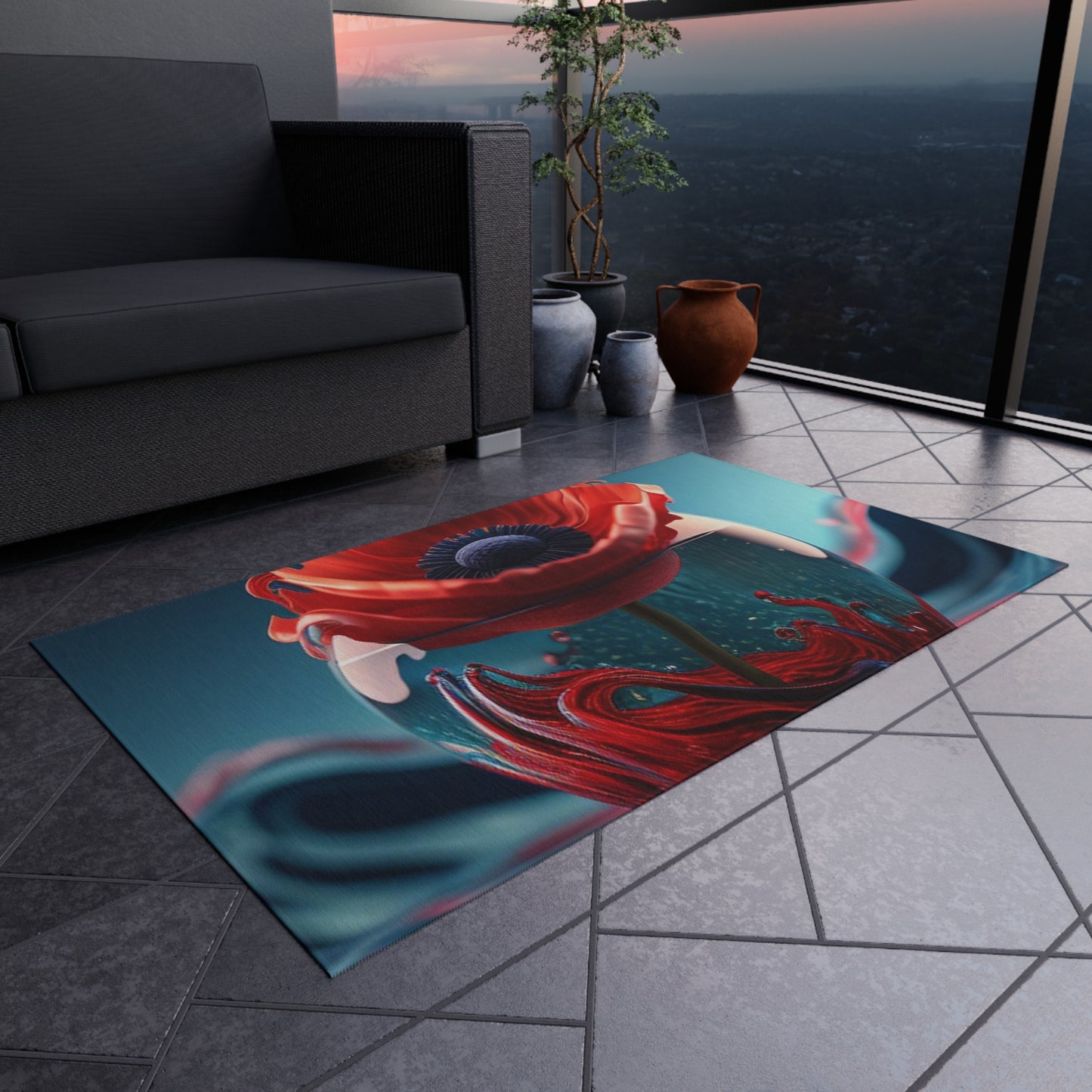 Outdoor Rug  Red Anemone in a Vase 2