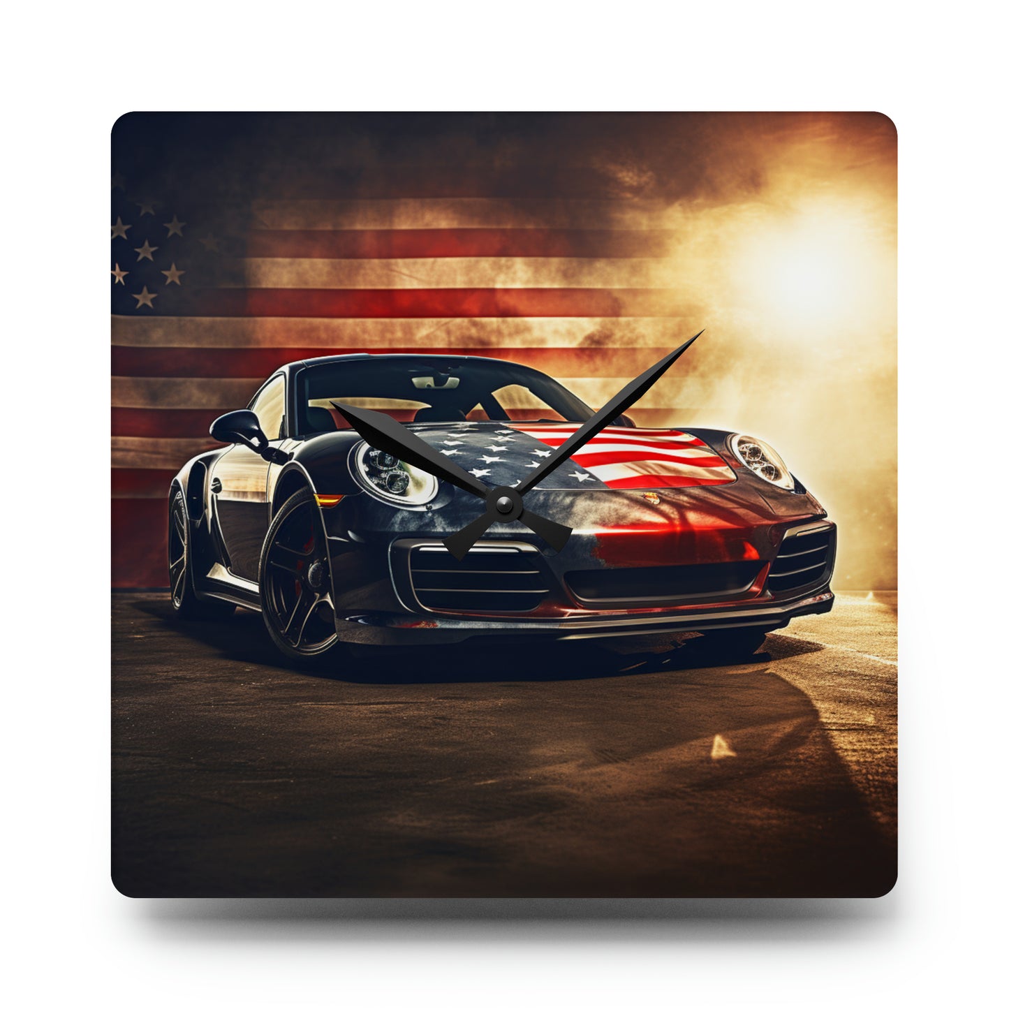 Acrylic Wall Clock Abstract American Flag Background Porsche 1