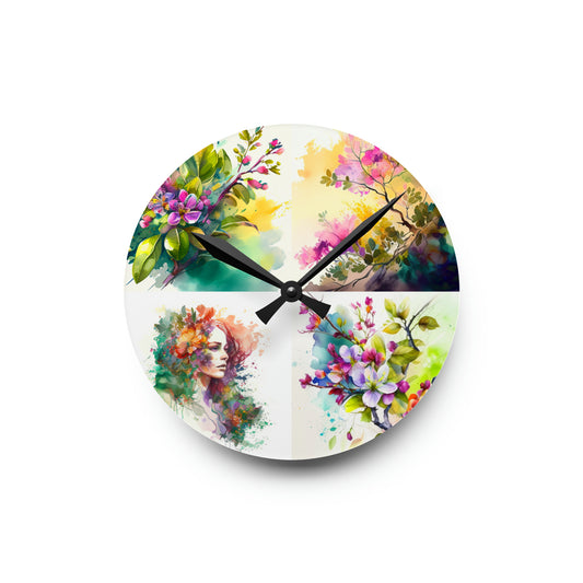 Acrylic Wall Clock Mother Nature Bright Spring Colors Realistic Watercolor 5